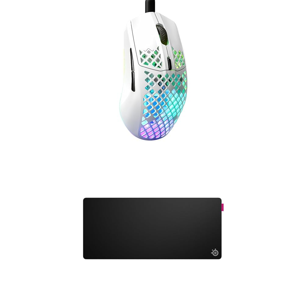 SteelSeries Aerox 3 Snow - Superleichte Gaming-Maus - Optischer TrueMove Core Sensor mit 8,5K CPI QcK XL Performance Speed Gaming-Mauspad 900x400mm