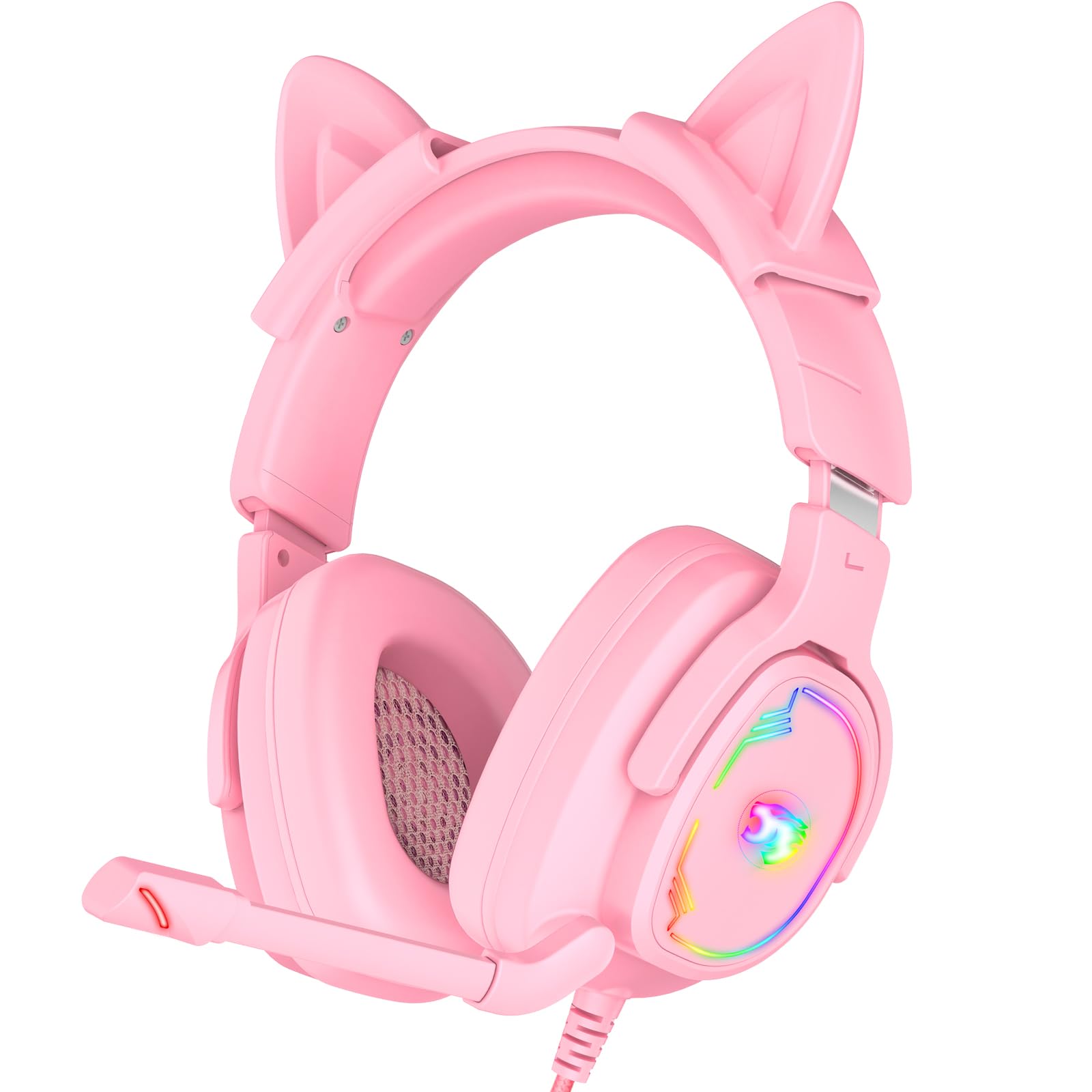 Jimonyer Gaming-Headset mit abnehmbaren Katzenohren für PC/PS4/PS5, Stereo-Surround-Sound, Gaming-Kopfhörer mit Geräuschunterdrückung, flexibles Mikrofon, Computer-Headset mit 3,5-mm-Klinkenstecker