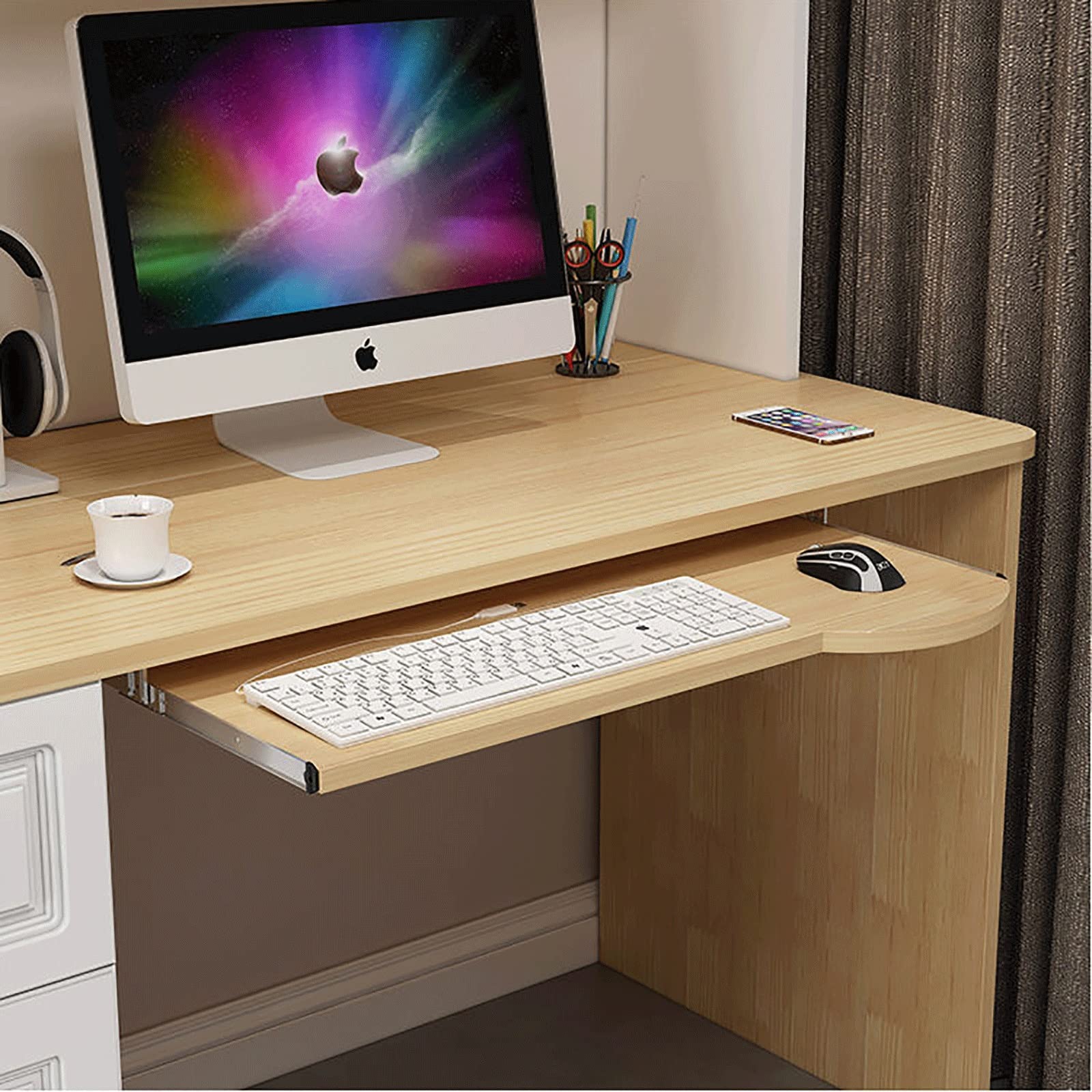 Ergonomische Tastaturablage aus Holz unter dem Schreibtisch, verstellbare Schiebeablage für Tastatur und Maus, 60 x 26 cm, Schreibtischverlängerung, Log-Farbe, perfekt für Heimbüro und Gaming-Setup