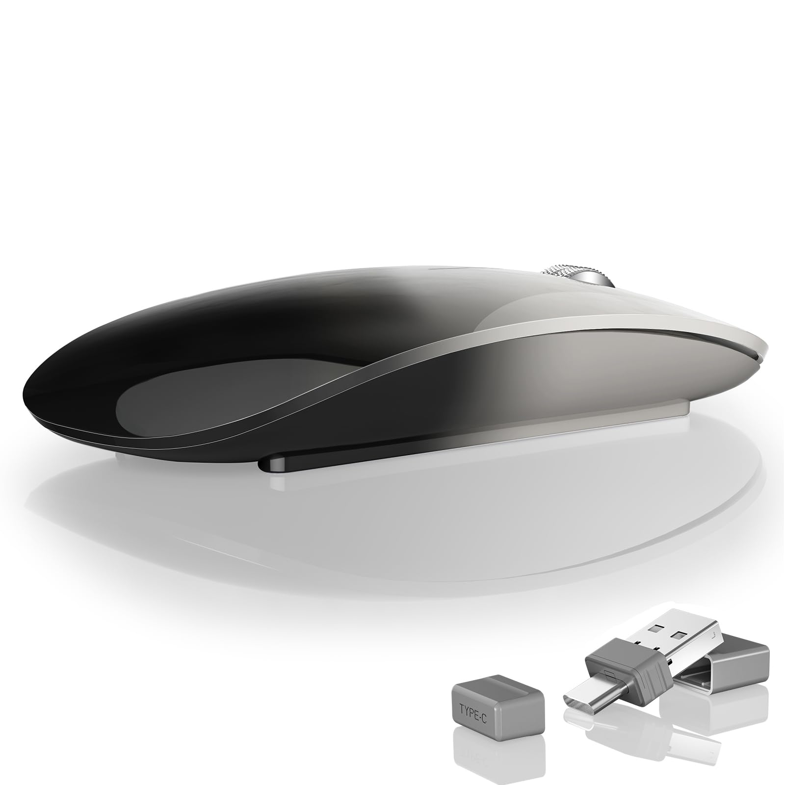 Uiosmuph Bluetooth Maus, Kabellose Maus mit USB-Nano-Empfänger, Tri-Mode (Dual Bluetooth 5.1 + 2.4GHz) Leise Funkmaus Wiederaufladbare für Laptop, PC, iPad, Mac, Grau und Schwarz