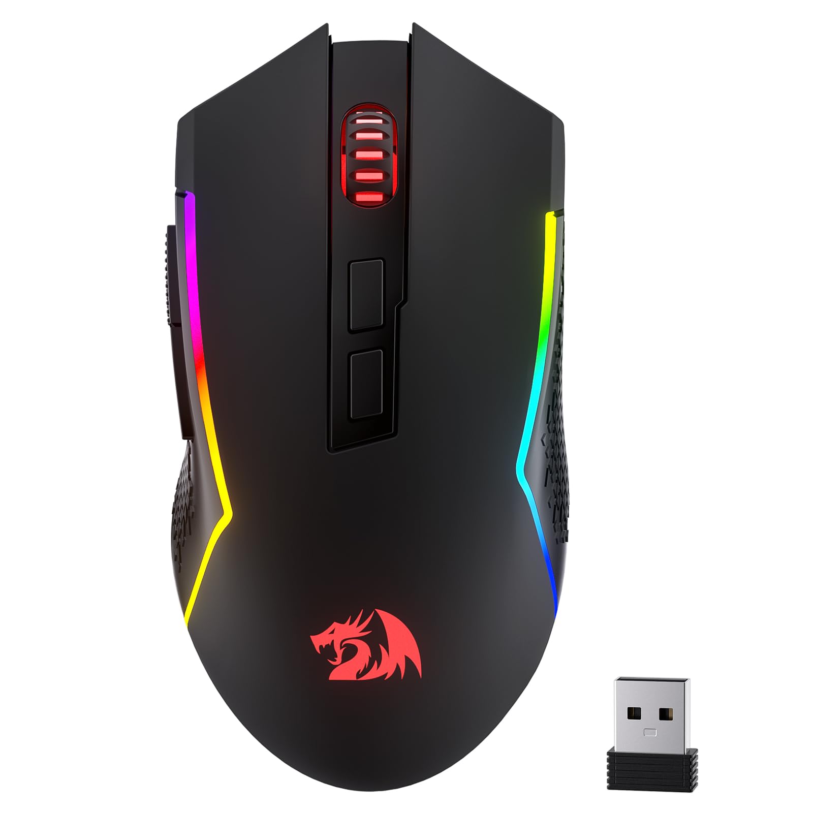 Redragon M693 LIT Kabellose Gaming-Maus, 12800 DPI-Mäuse mit 3-Modus-Verbindung, BT & 2,4G kabellos, 7 Makro-Tasten, zuverlässige Leistungskapazität für PC/Mac/Laptop