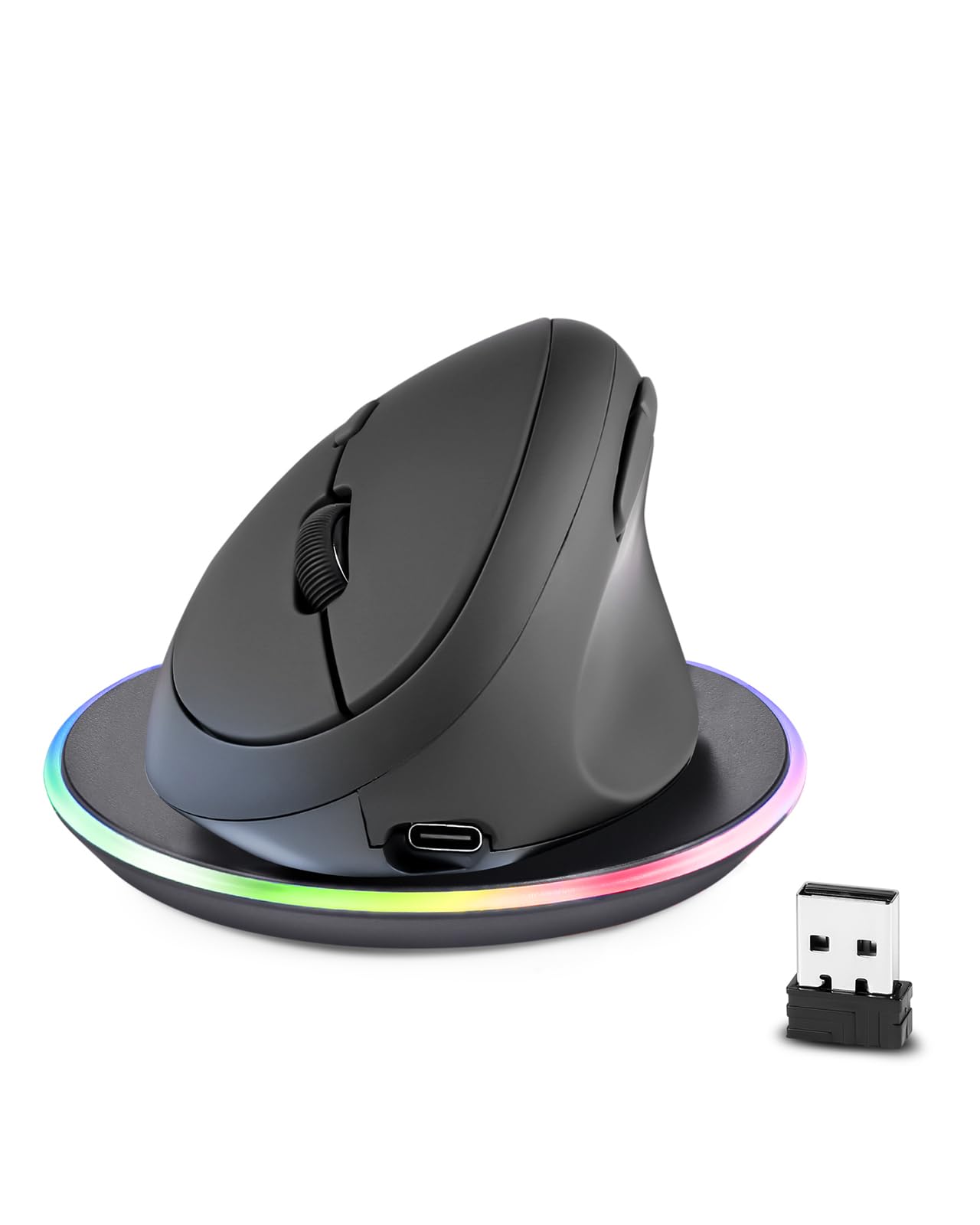 Perixx PERIMICE-719RX Kabellose Duo-Akku Ergonomische Vertikale Maus, 2.4GHz, 6 Tasten, Einstellbare DPI 1000/1600/2400/3200, Schwarz