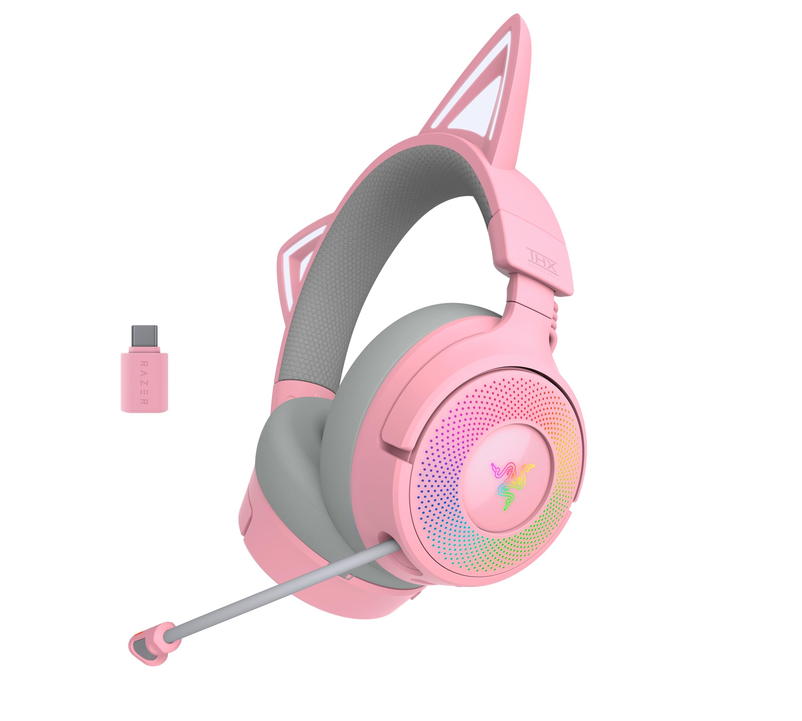 Razer Kraken Kitty V3 Pro - Kabelloses RGB-Kitty-Headset für Gaming - Reaktive Streaming-Katzenohren - Triforce 40mm Treiber - Hyperspeed Wireless & Bluetooth - THX Spatial Audio | Quartz