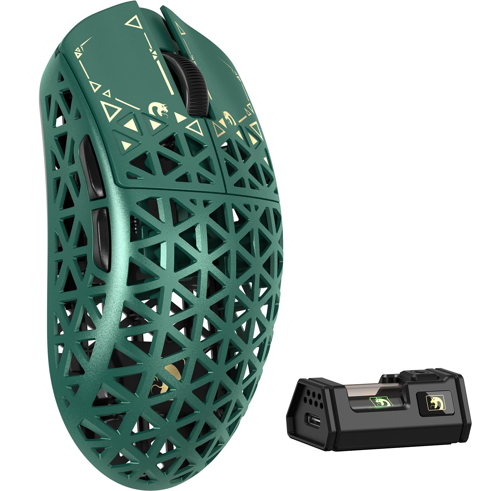MAMBASNAKE M5 Ultra Carbon Fiber 8000Hz Kabellose Gaming-Maus mit Bis zu 42000 DPI, PAW3950MAX Sensor, 39g Ultraleicht, Nordic 52840 Chip, 2.4GHz Wireless/BT/Kabelgebunden, für PC/Xbox/PS/Mac – Grün