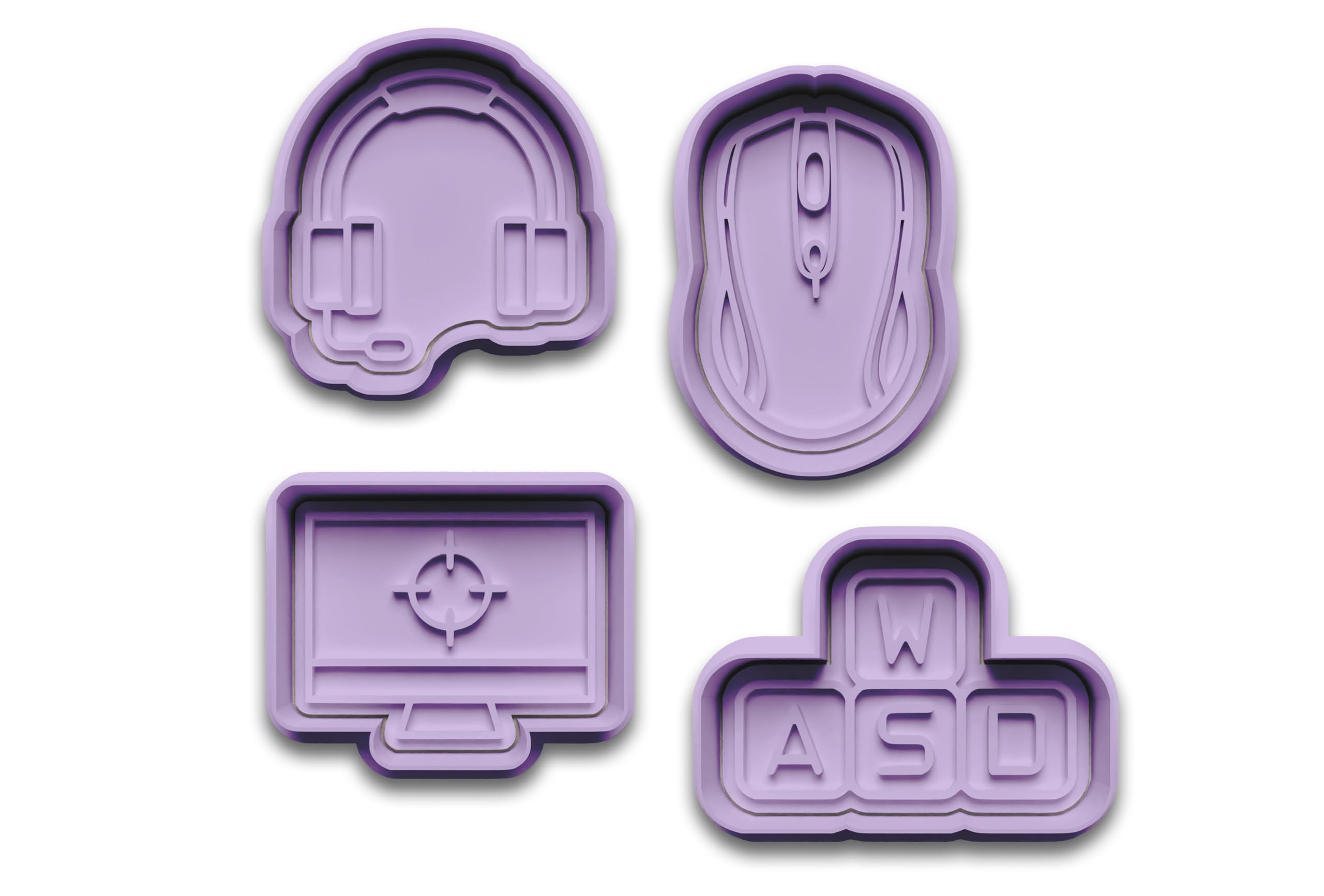 PC Gamer-Keksausstecher Set – 4-teiliges Motiv-Set mit Headset, Maus, Monitor, Pfeiltasten