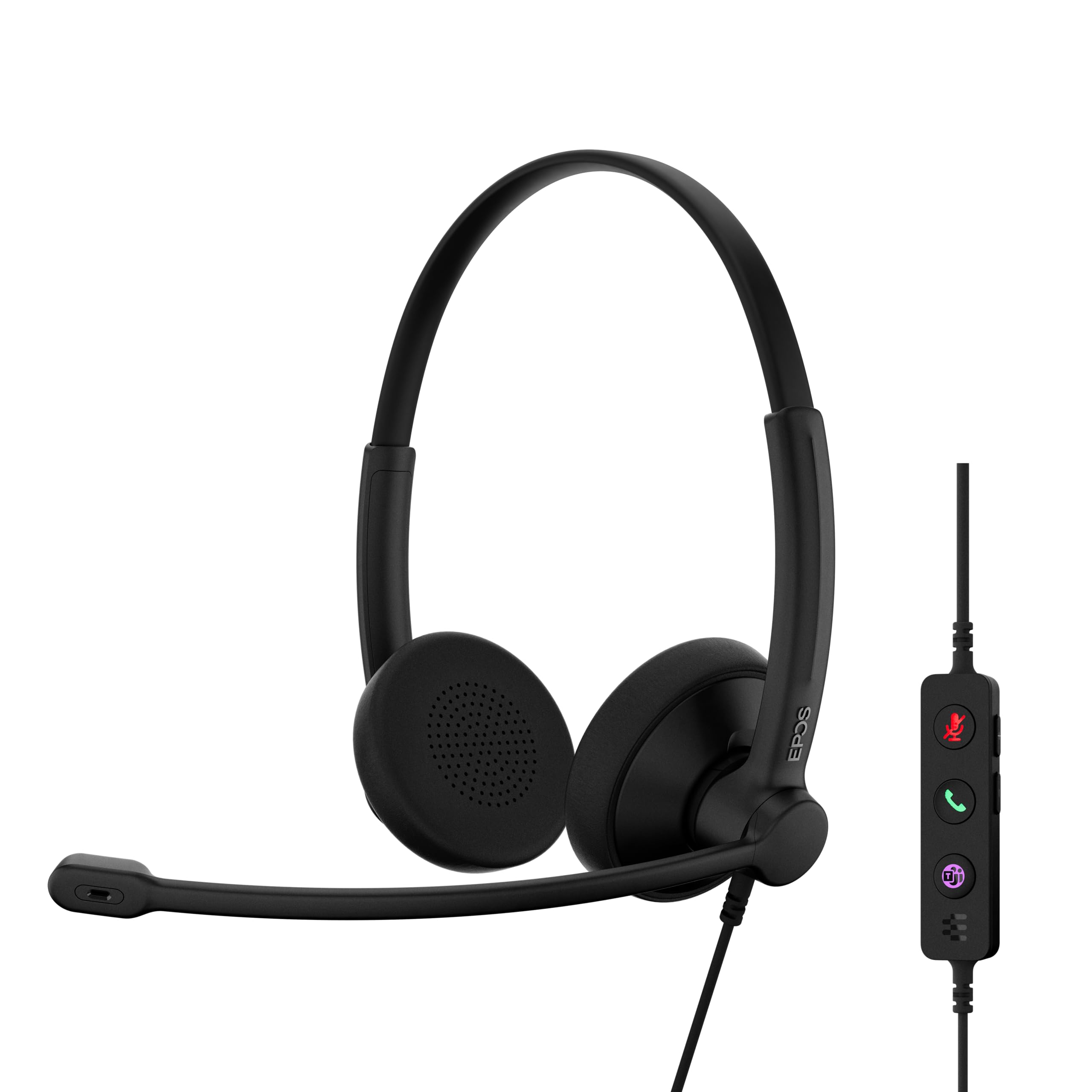 EPOS Impact 100 UC Stereo USB-C+A Headset mit Mikrofon, Universal Communications, Geräuschunterdrückung, Leichtgewicht, USB-Adapter, UC Professionell Kopfhörer, Ohrpolster weich, Schwarz