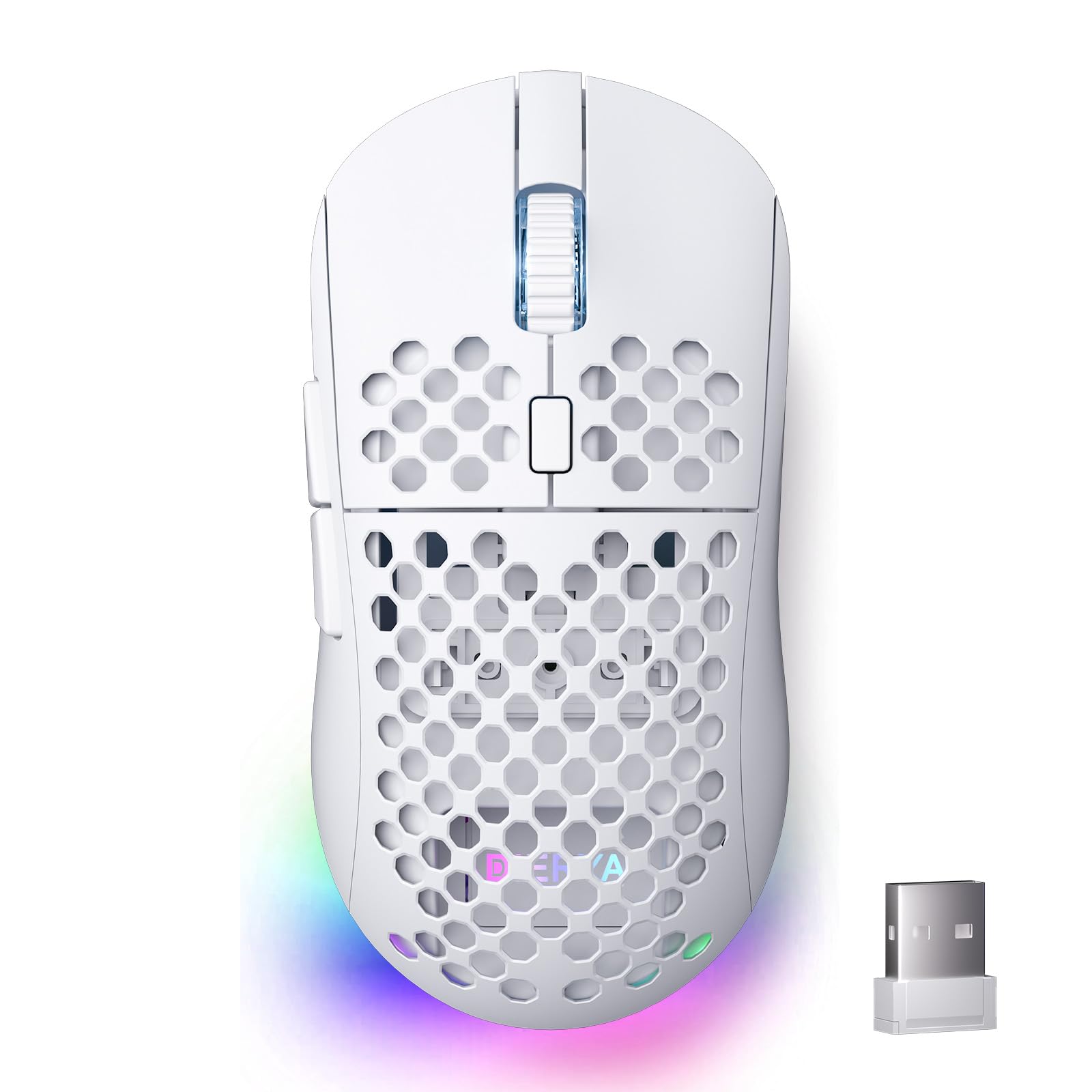 Dierya x TMKB M1 Kabellose Gaming Maus, 24.000 DPI Optischer Sensor, 90g Leichtgewicht, 6 Programmierbare Tasten, RGB Beleuchtung, 180h Akkulaufzeit, 2.4GHz/Bluetooth/USB-C Computer Maus, Weiß