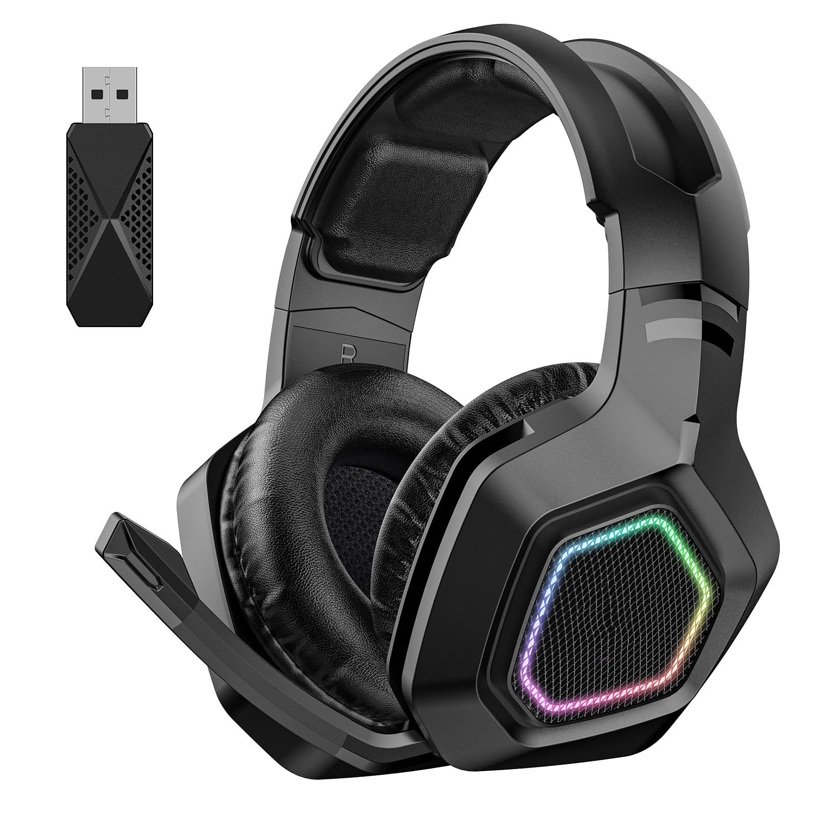 Walfront Wireless Gaming Headset mit Mikrofon Bluetooth Kopfhörer und 3, 5mm Verdrahtungsanpassungs Anpassungs Kabellos Headset Enthält Einen 2, 4 g Adapter für PC Laptop Mobile (Black)