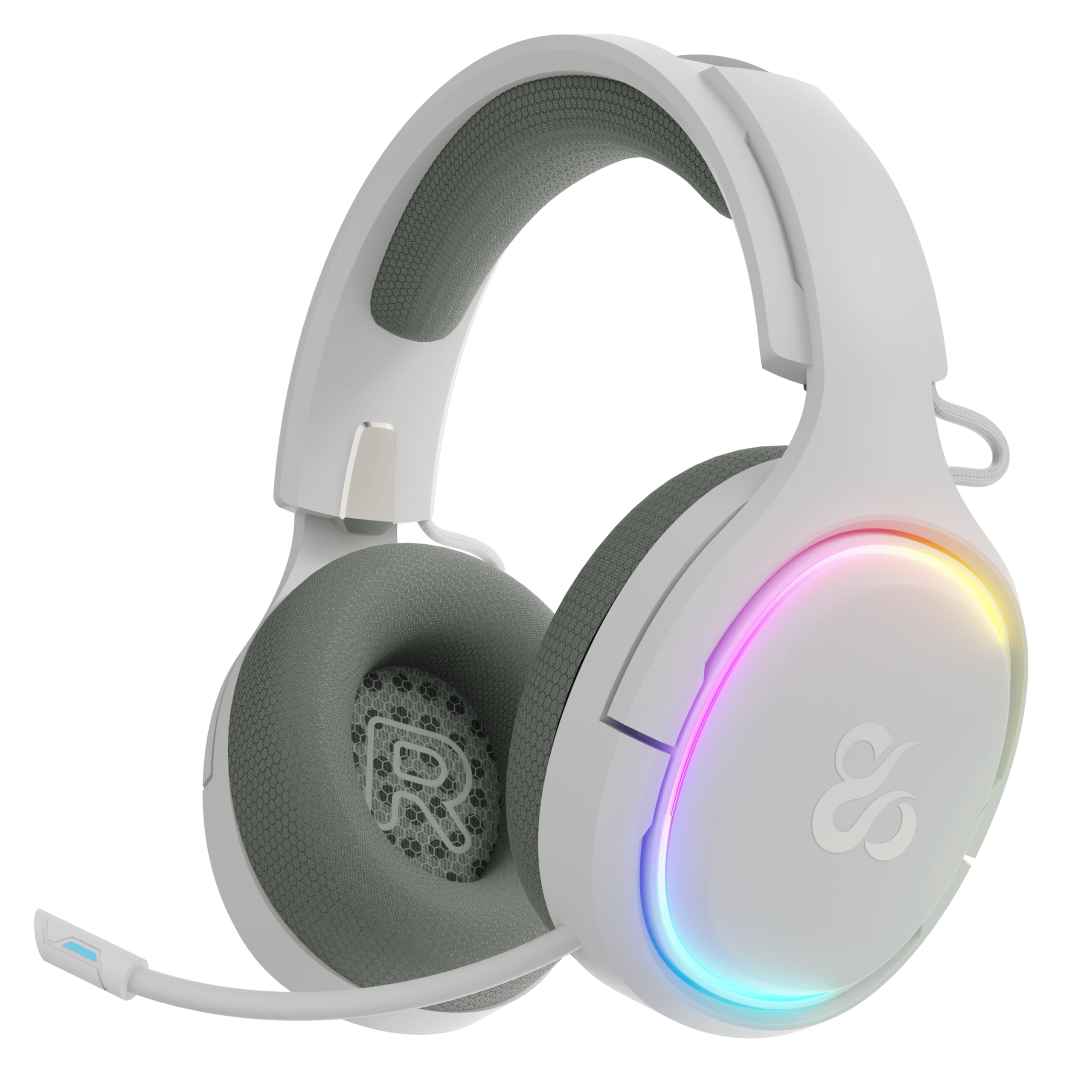NEWSKILL Aton V2 Gaming-Kopfhörer, kabellos, 2,4 G, Bluetooth 5.0 und Typ-C-Kabel, einziehbares Mikrofon, Surround-Sound, RGB, kompatibel mit PC, PS5, Switch und Handy (weiß)
