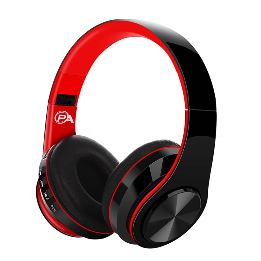 Hybrid-Kopfhörer mit Geräuschunterdrückung, kabellos, Bluetooth, Over-Ear, Schwarz mit Farbakzenten, integriertem Mikrofon, HiFi-Stereo-Sound, faltbares Design, Headset (rot)