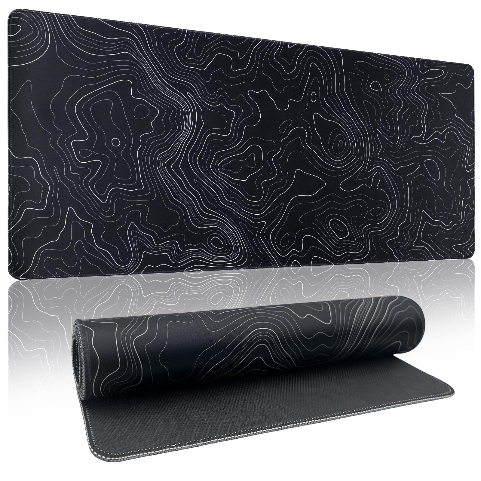 Zindoo Gaming Mauspad XXL 900 x 400 mm– Schwarzes Mousepad mit Konturen-Design – rutschfest, Langlebig, Speed-Textiloberfläche für Gaming & Home Office
