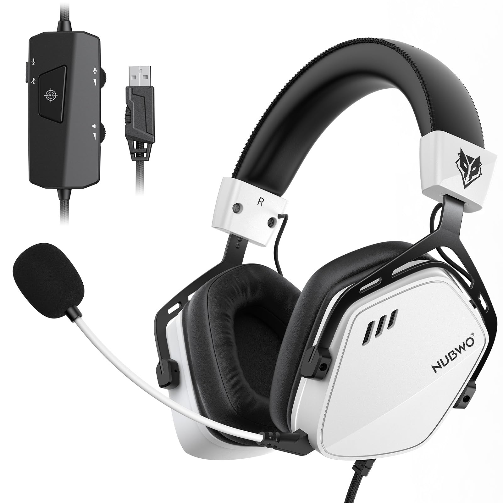 NUBWO HG03 USB A Gaming Headset mit 7.1 Surround und FPS Sound, Kabelgebundener Kopfhörer mit Mikrofon mit Geräuschunterdrückung, Komfortables Design für PC und Laptop – Weiß