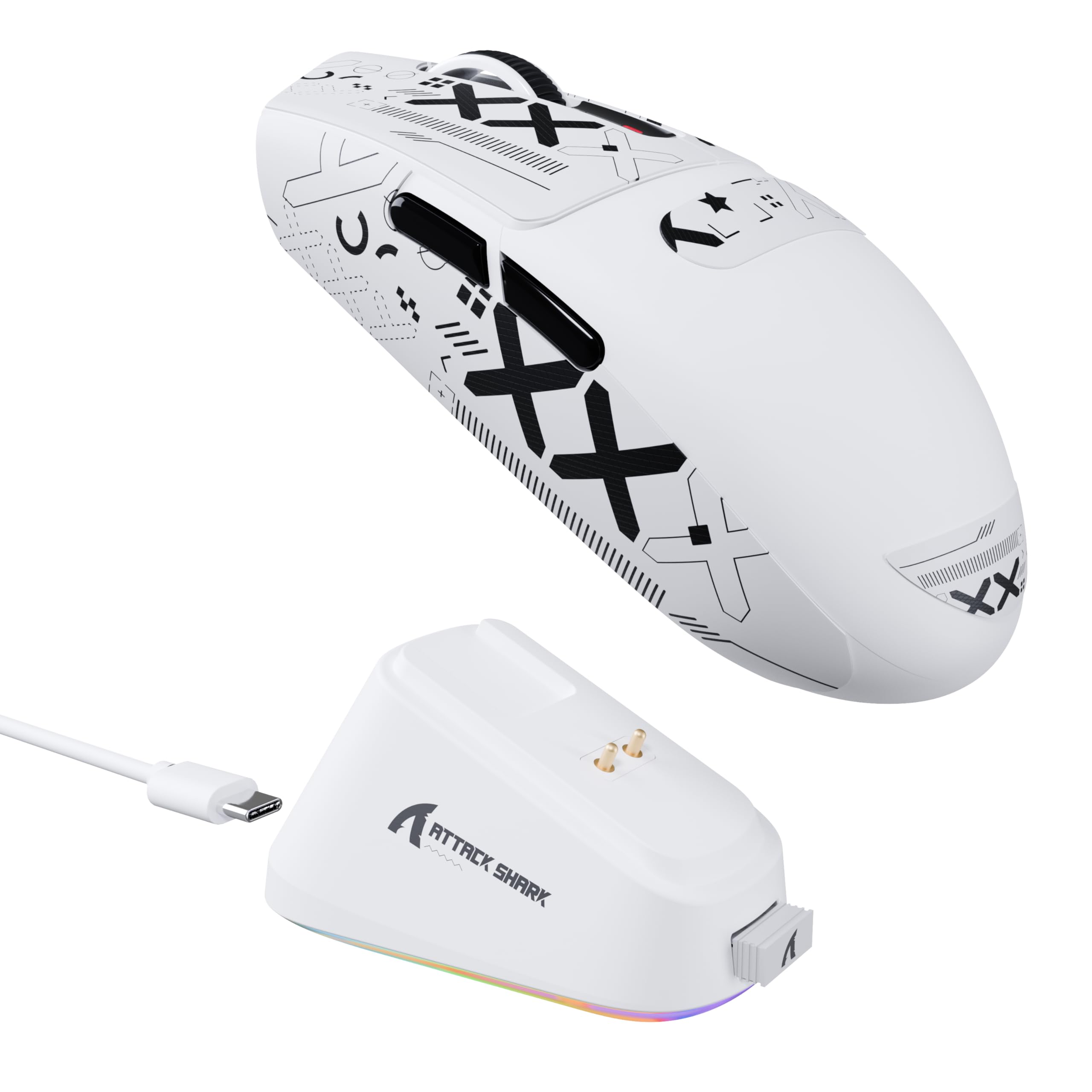 ATTACK SHARK G3PRO Gaming-Maus mit magnetischer Ladestation, PixArt PAW3311 Gaming-Sensor, Bluetooth/2,4G Wireless/Wireless Gaming-Maus mit Griffband, 25.000 DPI, Gamer-Maus (Weiß)