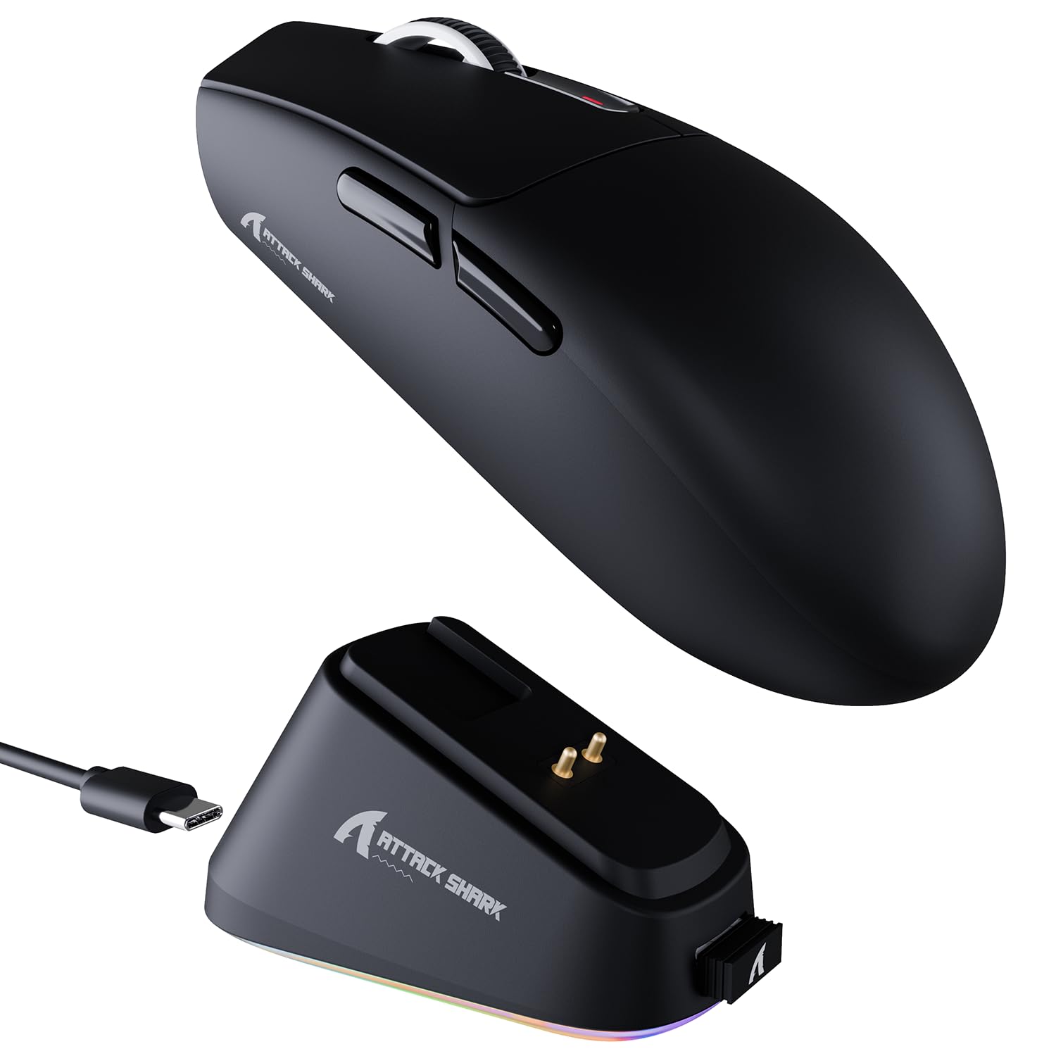ATTACK SHARK G3PRO Kabellose Gaming-Maus mit Magnetischer Ladestation, PixArt PAW3311-Sensor, Bis zu 25000 DPI, BT/2,4 GHz/Kabelgebunden, 100M Klicks, 59g Superleichte Mäuse für PC/Xbox/PS/Mac–Schwarz