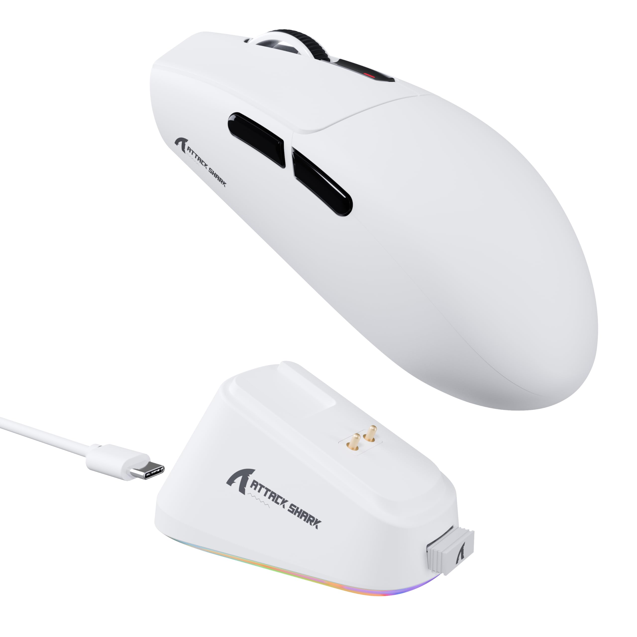 ATTACK SHARK G3PRO Gaming-Maus mit magnetischer Ladestation, PixArt PAW3311 Gaming-Sensor, Bluetooth/2,4G Wireless/Wireless Gaming-Maus, 25.000 DPI, Büro- und Gamer-Maus (Weiß)