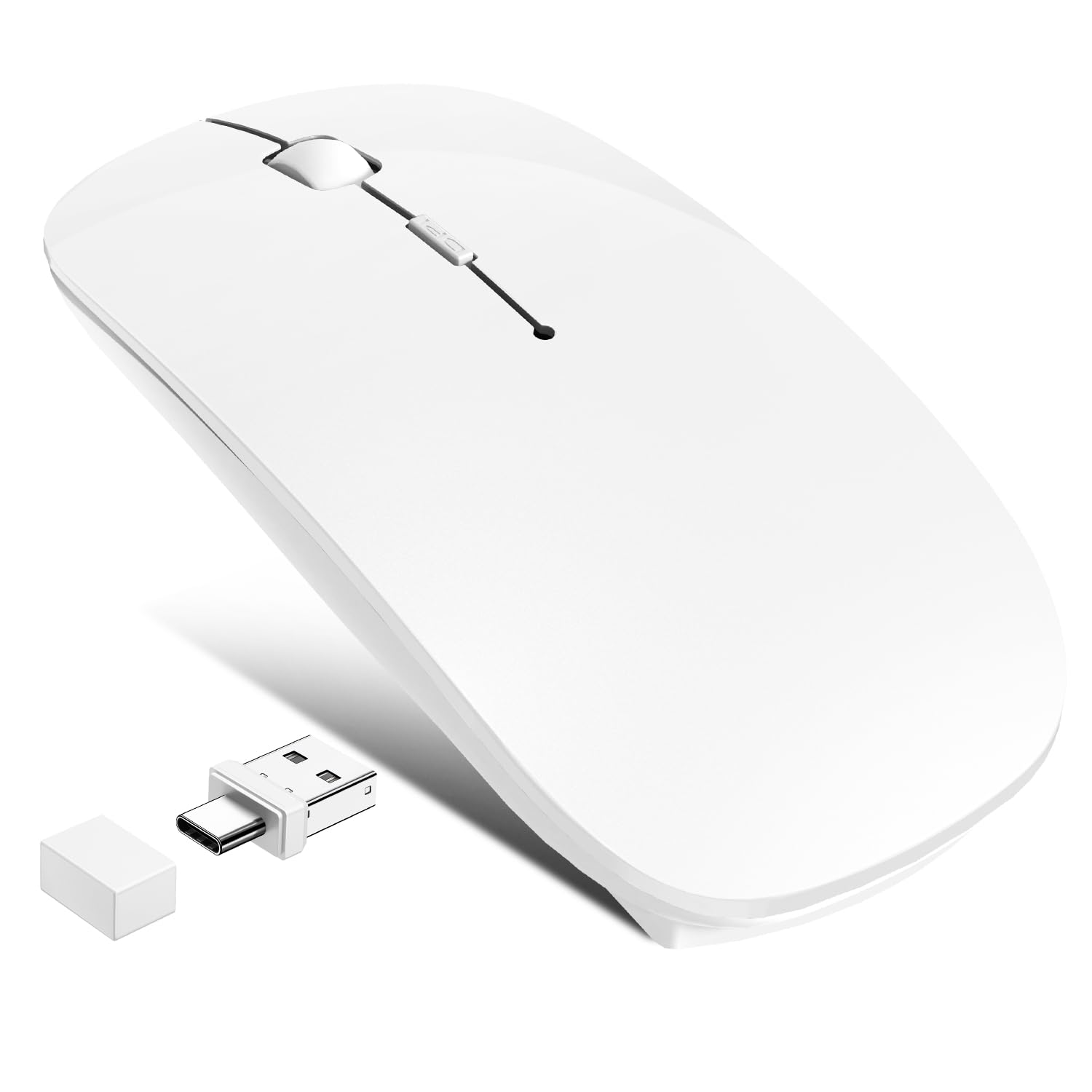 Kabellose Maus mit Jiggler-Modus – Bluetooth 5.2 & 2.4G Funk, für Laptop, PC, iOS, Android, iPad & Windows, 7-farbige LED & 1600 DPI optisch (Ohne RGB, Weiß)