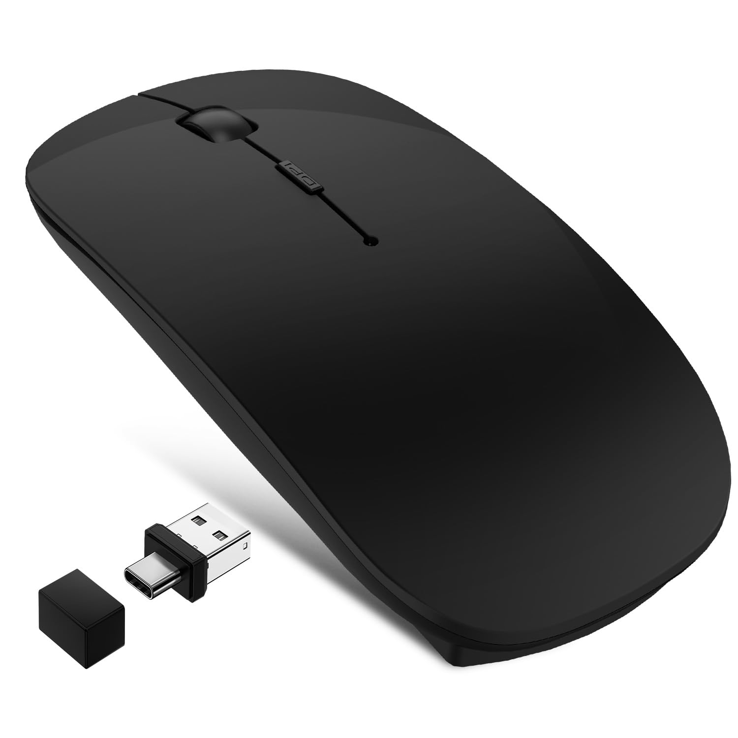 Kabellose Maus mit Jiggler-Modus – Bluetooth 5.2 & 2.4G Funk, für Laptop, PC, iOS, Android, iPad & Windows, 7-farbige LED & 1600 DPI optisch (Ohne RGB, Schwarz)