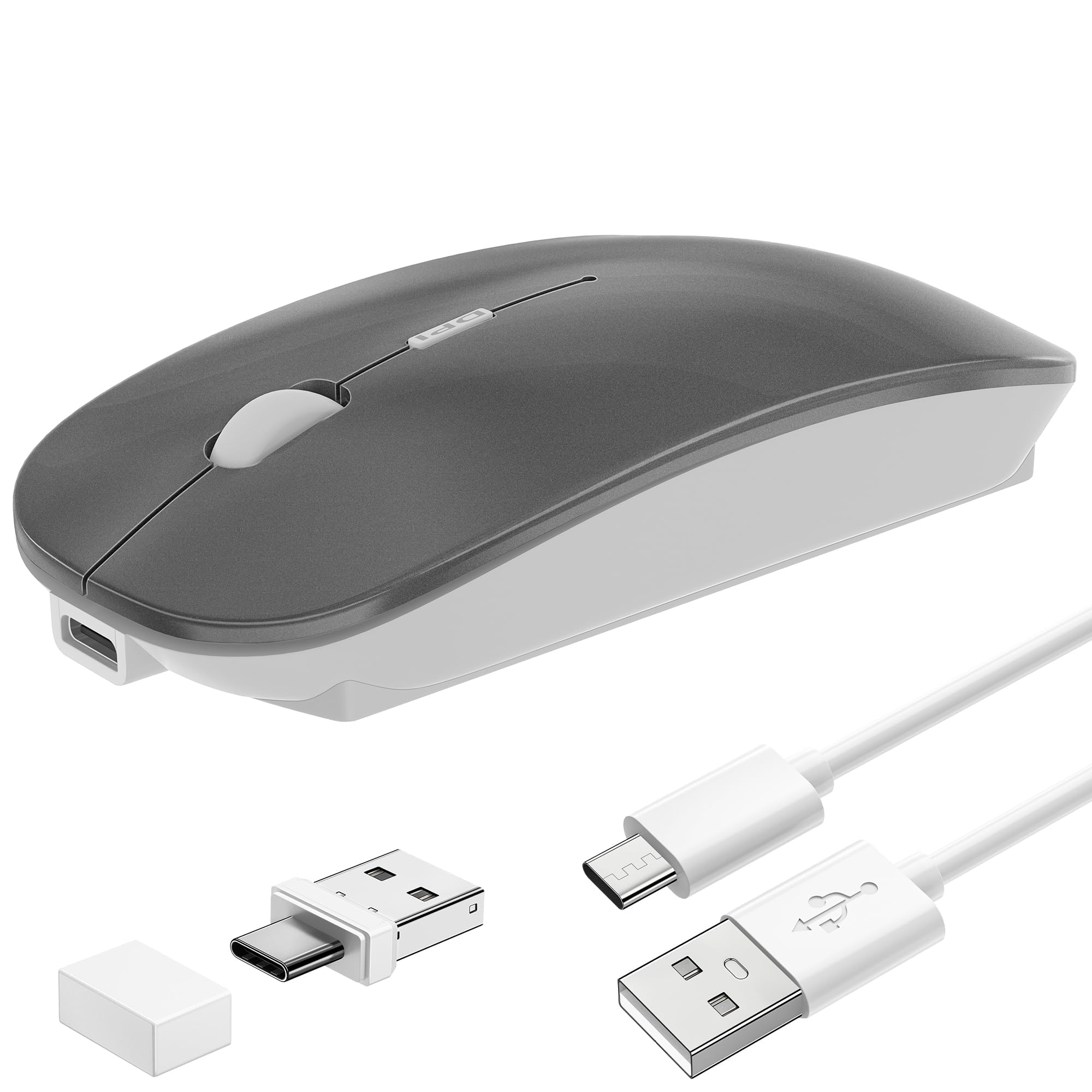 Wireless Mouse Slim Rechargeable Maus Kabellos for MacBook Air/Laptop/Ipad/Computer/Windows Android Tablet,Mini Silent Mice (Grau)