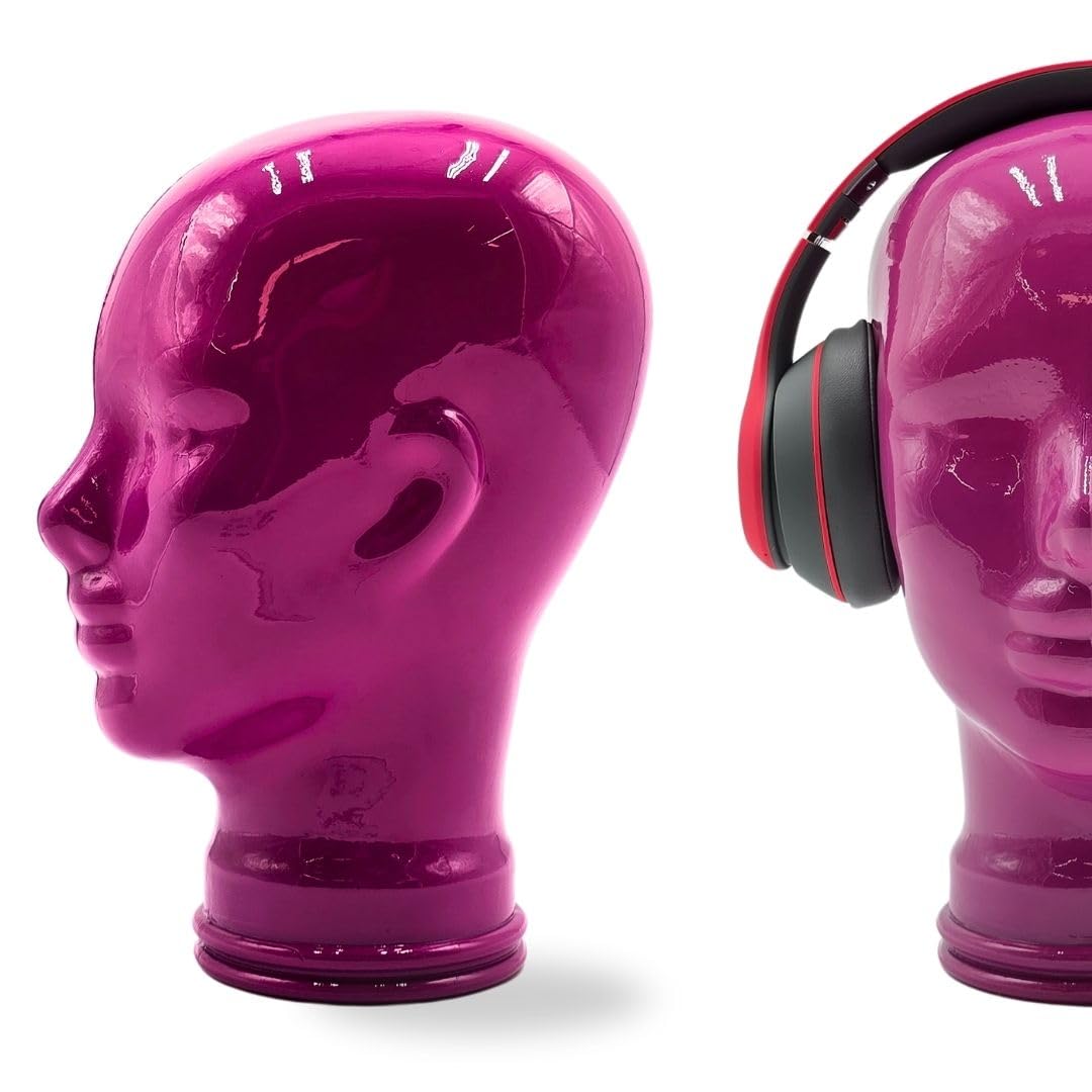 Glaskopf Ständer für Kopfhörer, Headset & VR-Brille – Dekorativer Kopf aus Glas – Design Kopfhörerhalter - Farbe: OP2 pink