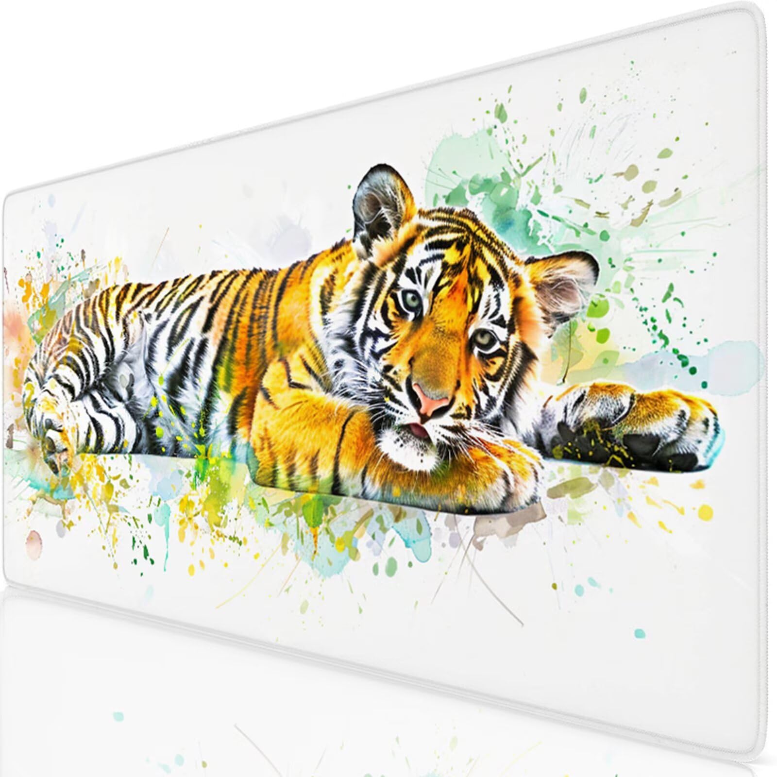 Gaming Mauspad Tiger Mauspad XXL 1600x800x3mm Mousepad Niedlich Schreibtischunterlage Verbessert Präzision und Geschwindigkeit mit Anti Rutsch Basis, Wasserdicht Desk Mat für Tastatur und Maus Y8-349