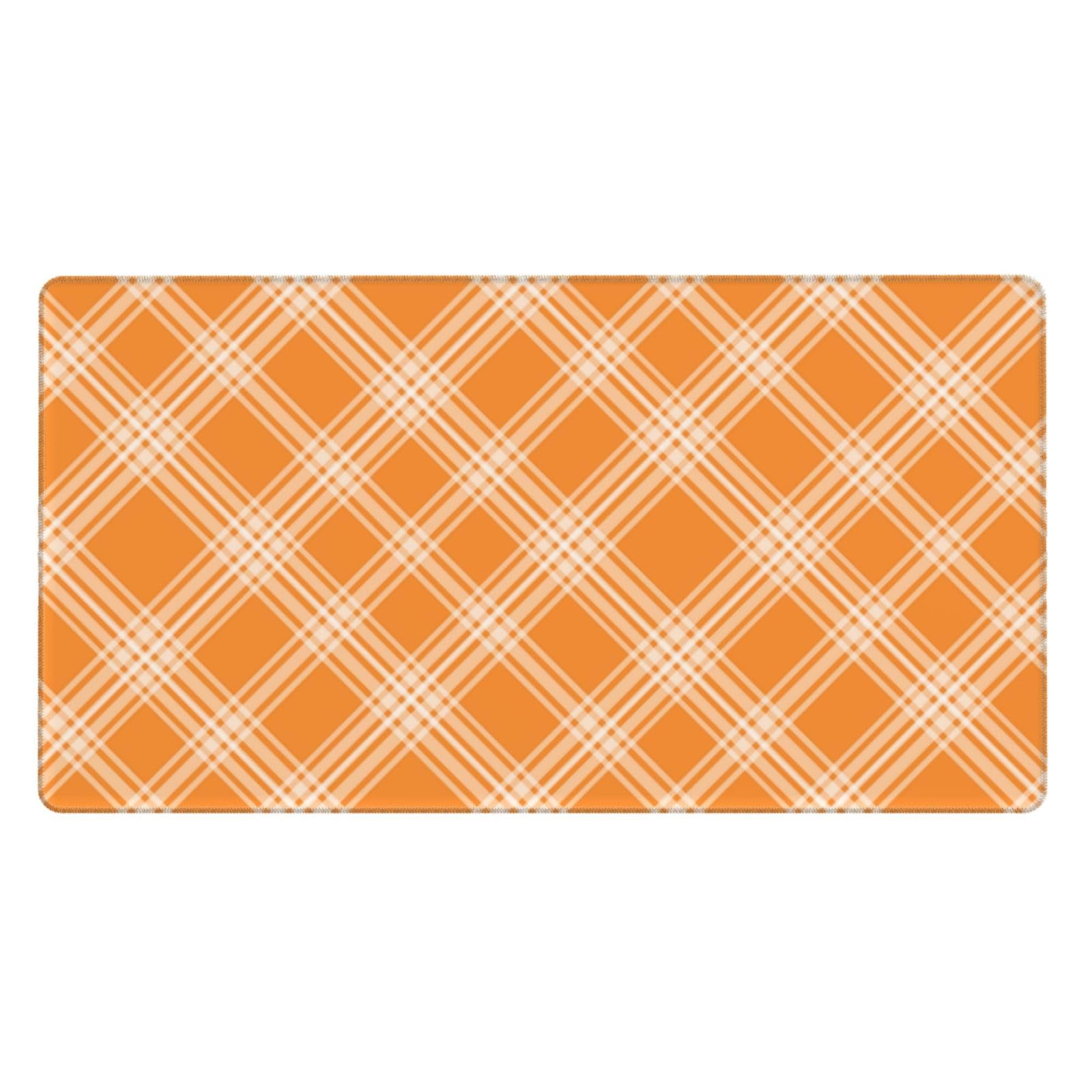 Großes Gaming-Mauspad, orangefarbener Karomuster, Schreibtisch-Tastatur-Pad, rutschfeste Schreibtischunterlage für Desktop-Tastatur und Maus, Mauspad für Büro, Heimzubehör, 40,6 x 74,5 cm