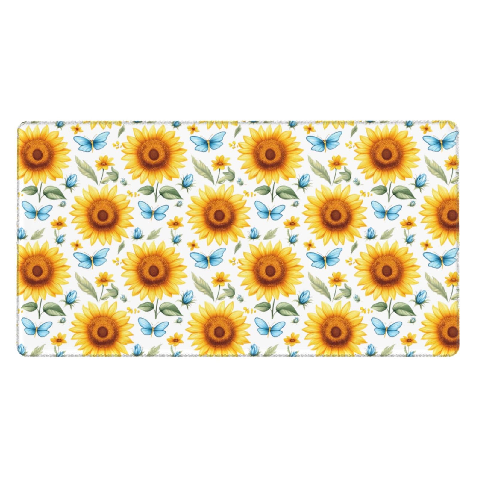 Großes Gaming-Mauspad, Sonnenblumen-Blau, Schmetterlings-Druck, Schreibtisch-Tastatur-Pad, rutschfeste Schreibtischunterlage für Desktop-Tastatur und Maus, Mauspad für Büro, Heimzubehör, 40,6 x 74,5