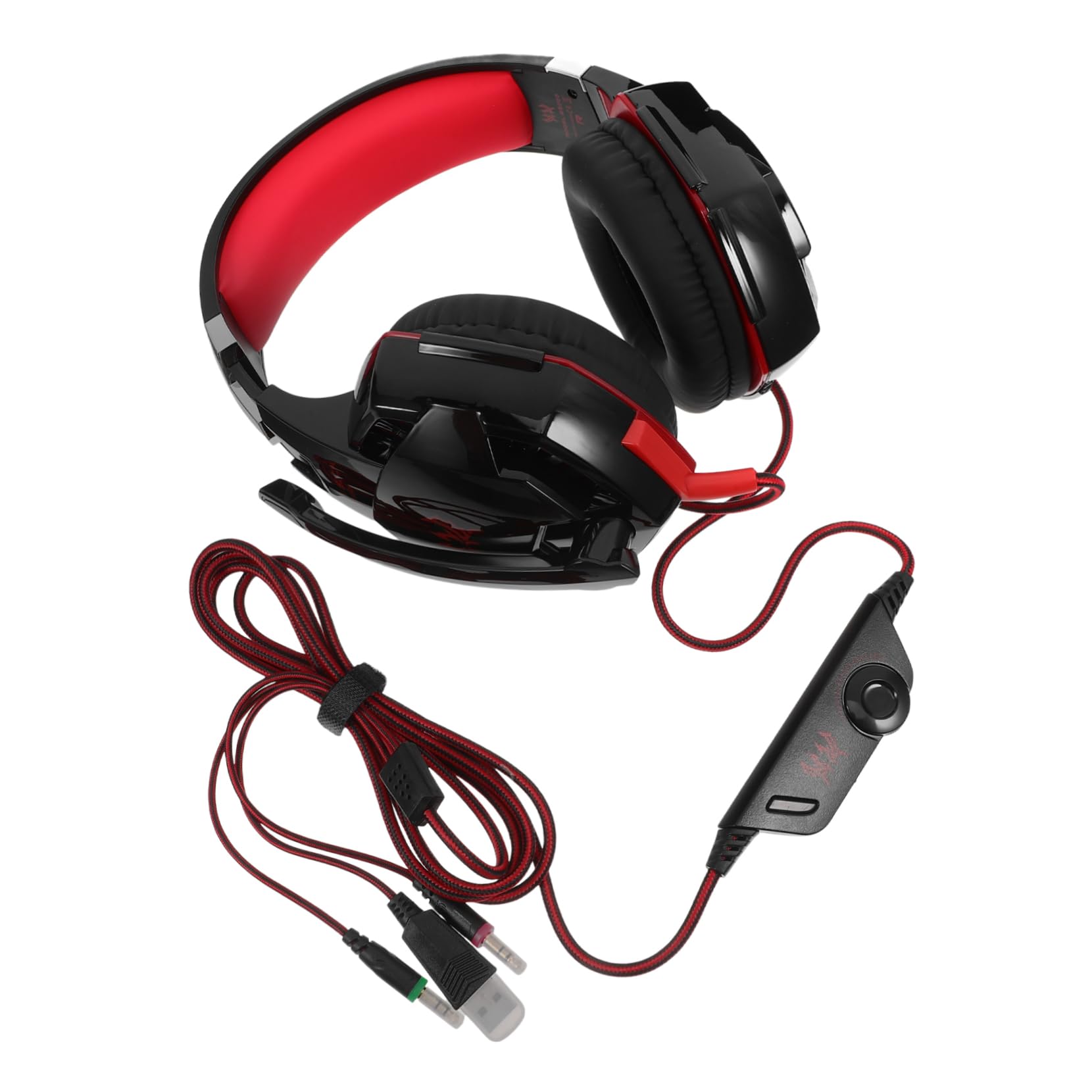 LABRIMP USB Gaming Headset mit Mikrofon Surround Sound und Vibration für Pc und Gaming Schwarz Rot Komfortable Over Ear Ohrpolster LED Lichter Langlebiges Kabel