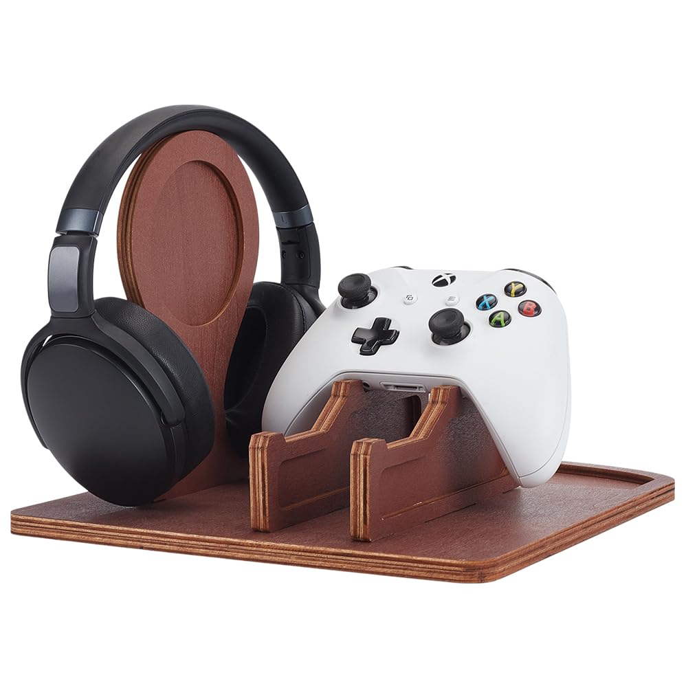 UNICRAFTALE Controller Halter Mit Kopfhörerständer Gaming Controller Ständer Aus Holz Indischrot Gamer Controller Halter Für Switch Headset Ständer Mit Aufbewahrungs Organizer 25x25x18cm