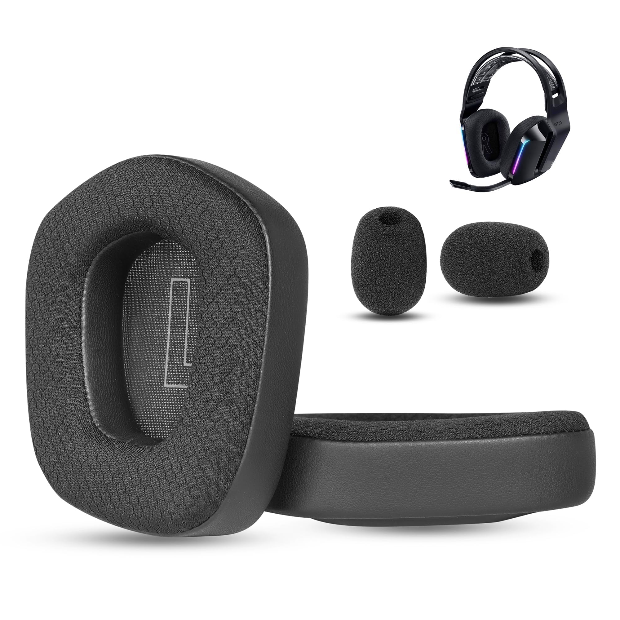 G733 Ohrpolster für Logitech G733, G535, G335 Kopfhörern G535 Ersatz-Ohrpolster mit atmungsaktivem Stoff & Kühlgel-Schicht