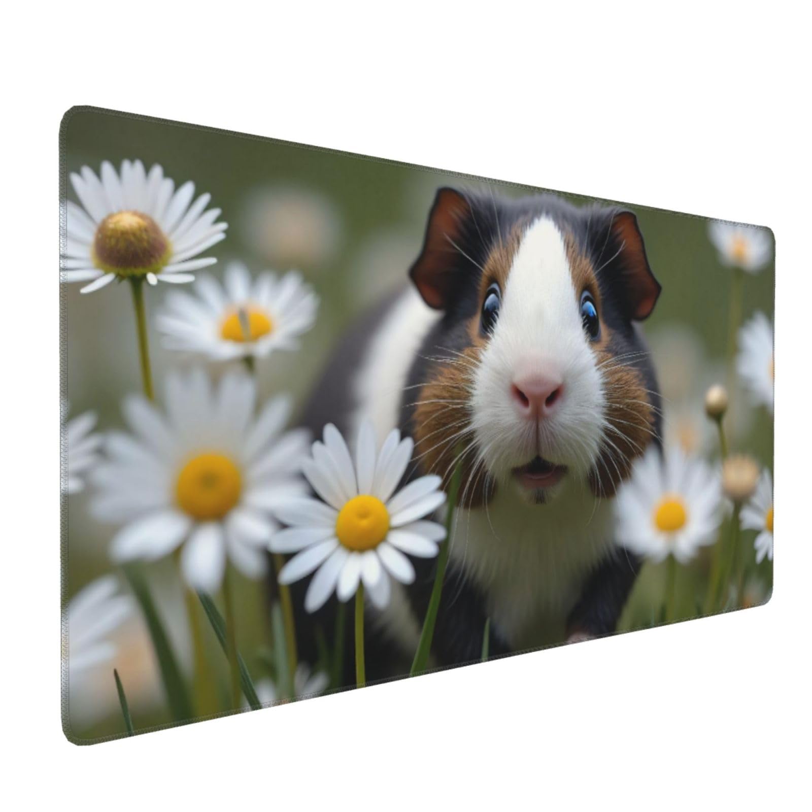 Großes Gaming-Mauspad, niedliches Gänseblümchen-Mauspad, Meerschweinchen-Druck, rutschfeste Schreibtischunterlage für Desktop-Tastatur und Maus, Mauspad für Büro, Heimzubehör, 40,6 x 80,9 cm