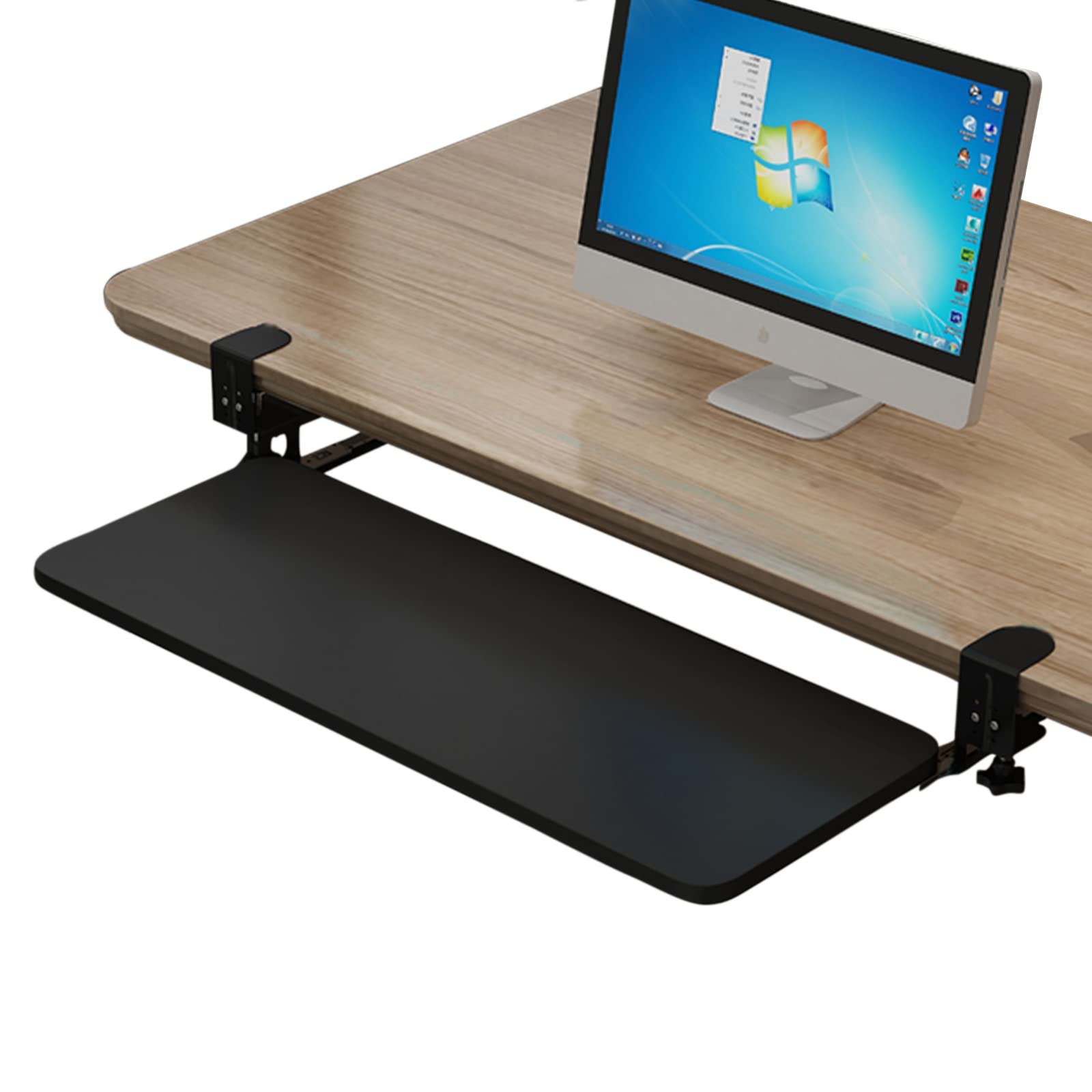 Verstellbare große Tastaturablage mit Klemme, leichtgängiges Gleiten, höhenverstellbar, kein Bohren, Tastaturablage, Maus-Plattform für Zuhause/Büro/Schule, Gaming – Schwarz Walnuss