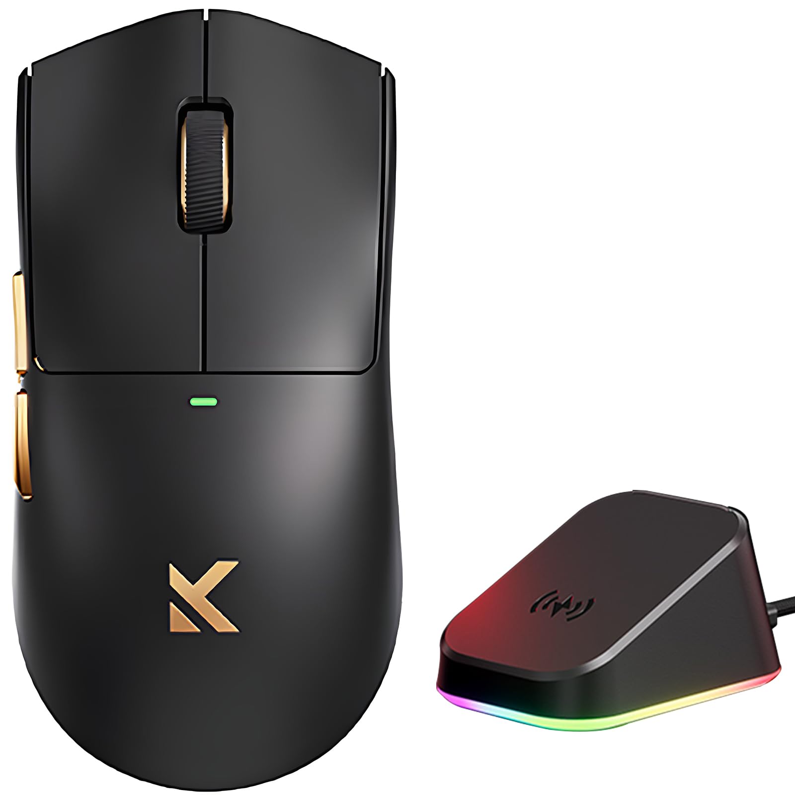 Hyekit MCHOSE K7 Ultra Wireless Esports Gaming Maus mit magnetischer Ladestation, PAW3950 optischer Sensor, Dual 8K Polling, 42K DPI, 59g leicht, 5 programmierbare Tasten, 130 Stunden Akku (Schwarz)