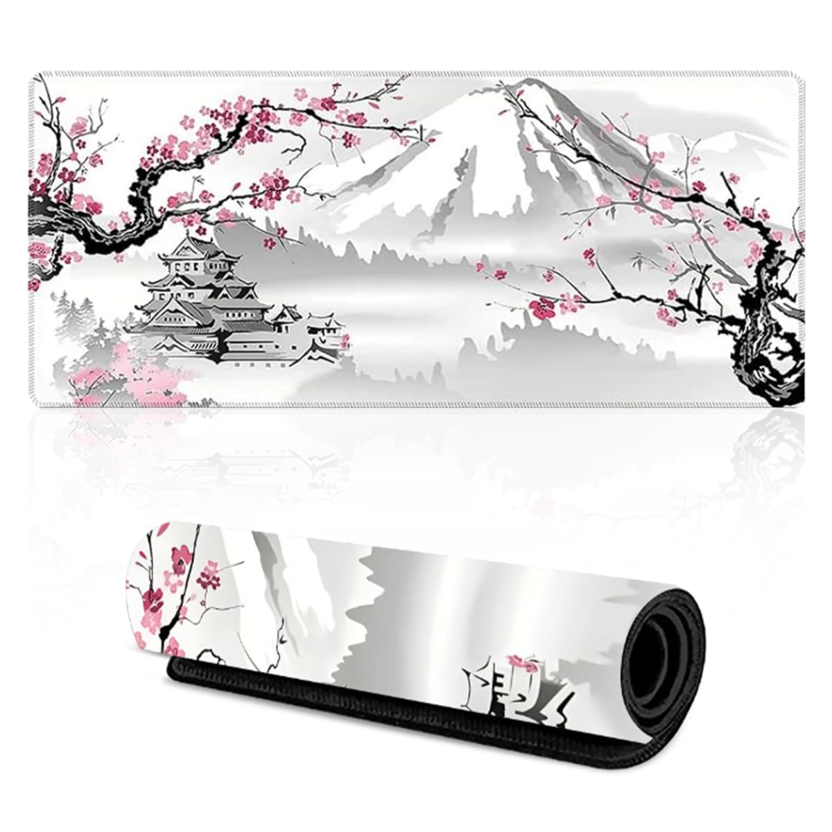 EXIN DECHEN Gaming Mousepad XXL, 900x400mm Weiß Kirschblüten Mousepad Extended Large Pc Unterlage Schreibtisch rutschfest Mauspad Japan Style für Gaming, Büro, Homeoffice, PC, MacBook, Laptop