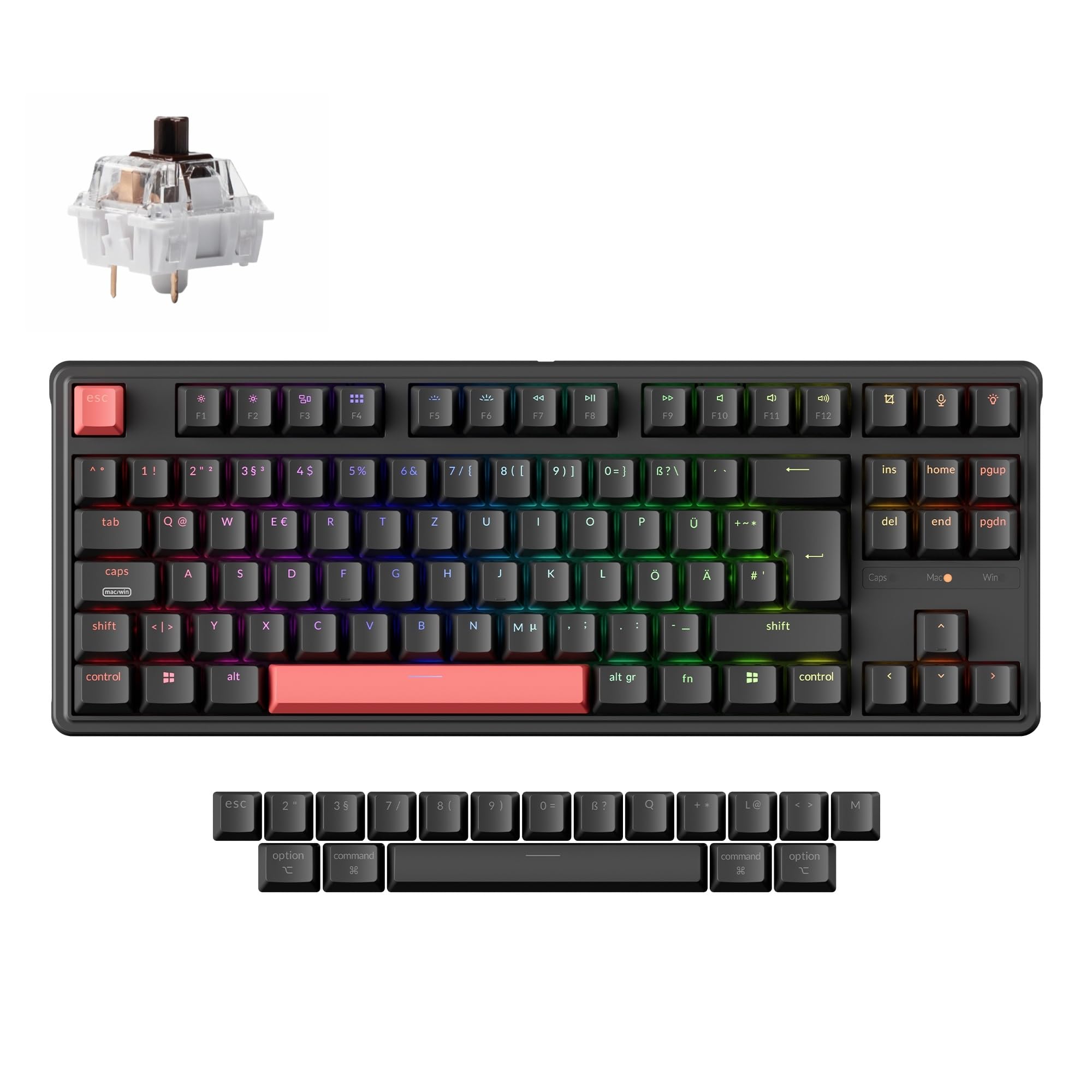 Keychron C3 Pro QMK/VIA Trådbundet Mekaniskt Tangentbord, Programmerbart, TKL-gamingtangentbord 87 Tangenter Hot-Swap RGB Backlit för Mac/Windows/Linux (Brauner Schalter)