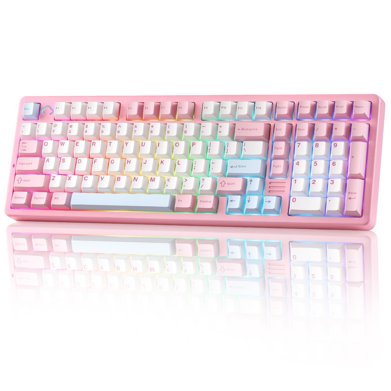 YUNZII AL98 QMK/VIA Kabellose Mechanische Gaming Tastatur, Vollaluminium,BT/2,4 GHz/USB-C,Hot-Swap Linear-Schalter Gasket 1800-Layout,RGB für Windows/Mac (Rosa, Milk V2 Linear)