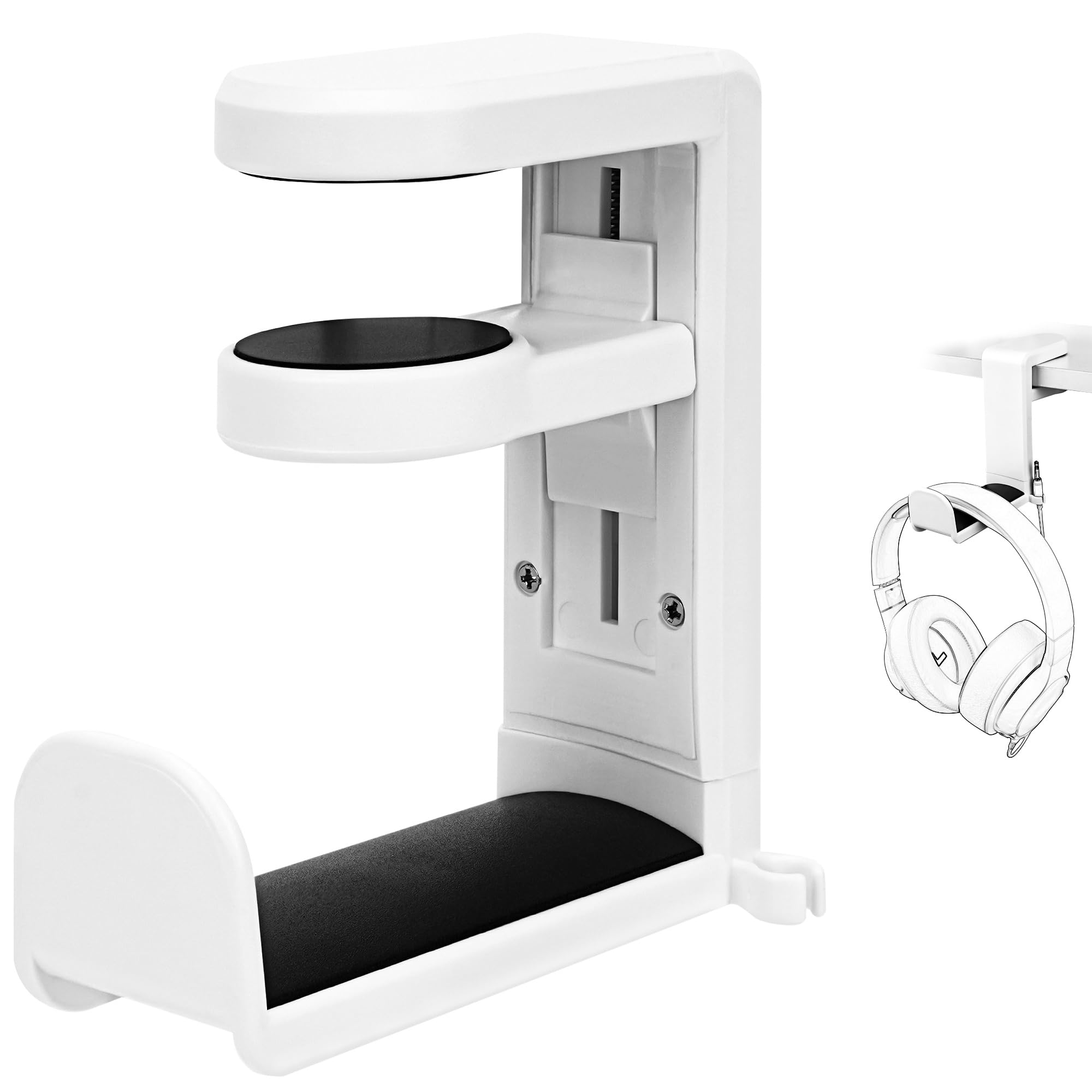 GEEKRIA Kopfhörerhaken unter dem Schreibtisch, 360° drehbarer Headset-Halter, verstellbare Schreibtischhalterung, platzsparender Gaming-Kopfhörerhalter (weiß)