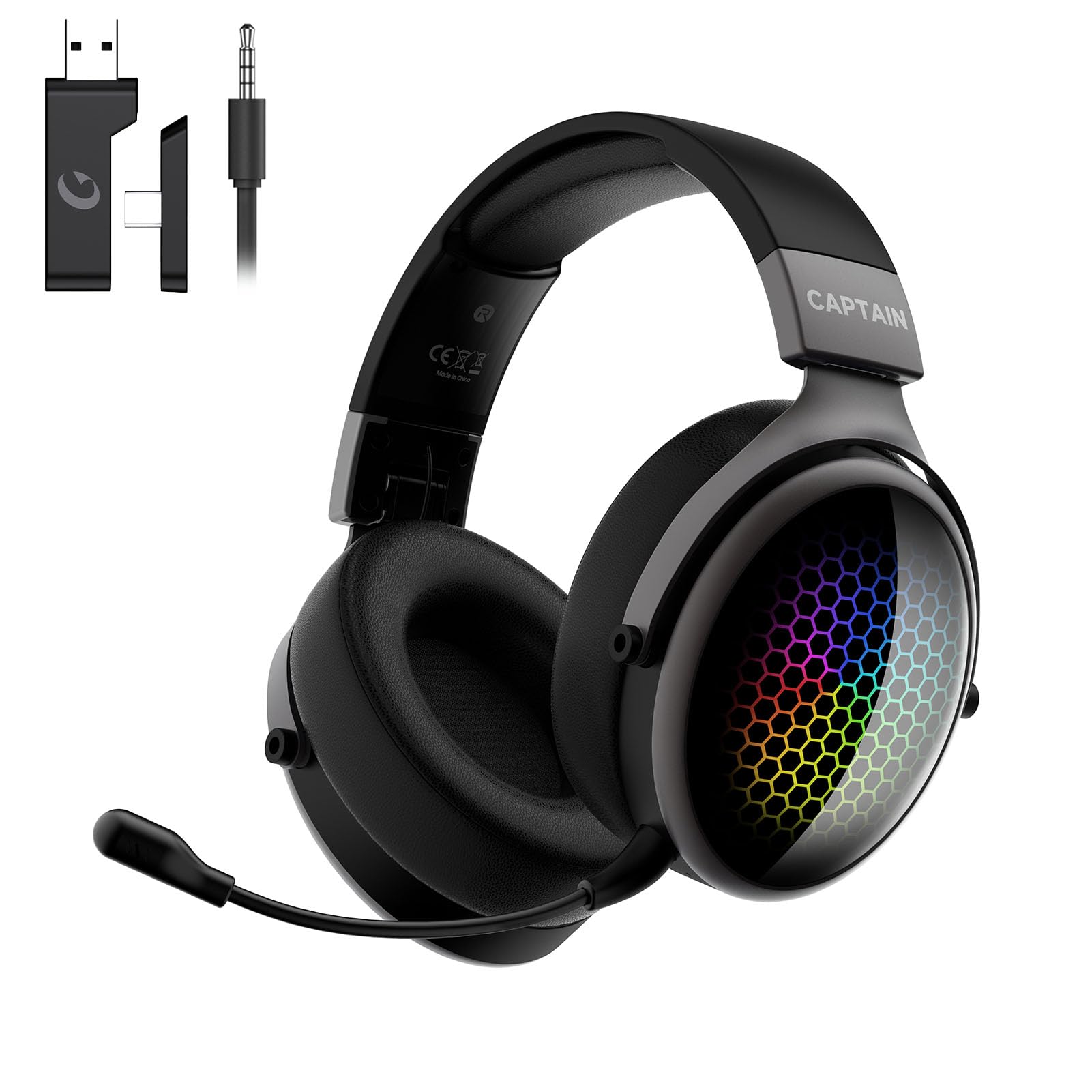 syndesmos Gaming Headset für PS5, PS4, PC, Xbox, Nintendo Switch, Kabellos Gaming Kopfhörer mit 50mm Treiber, 7.1 Surround Sound, RGB-Licht, Bluetooth Gaming Headphones mit Mikrofon, Noise Cancelling