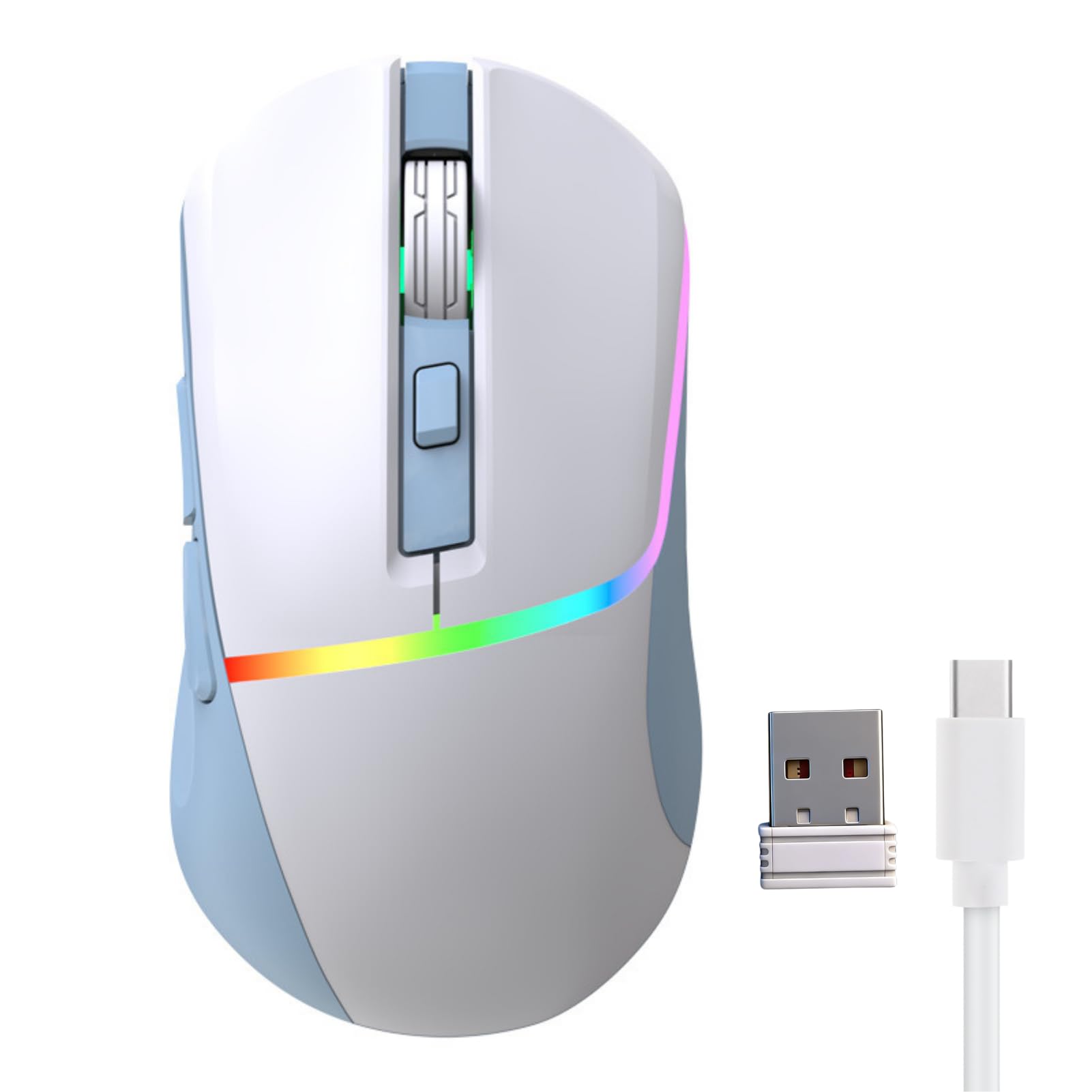 Gaming Maus Kabellose RGB 2,4 G/BT5.3/USB C Kabelgebundene 7200 DPI Optische Maus mit 6 Programmierbaren Tasten, Ergonomische Gamer Maus für Wins 7/8/10/Vista und höher