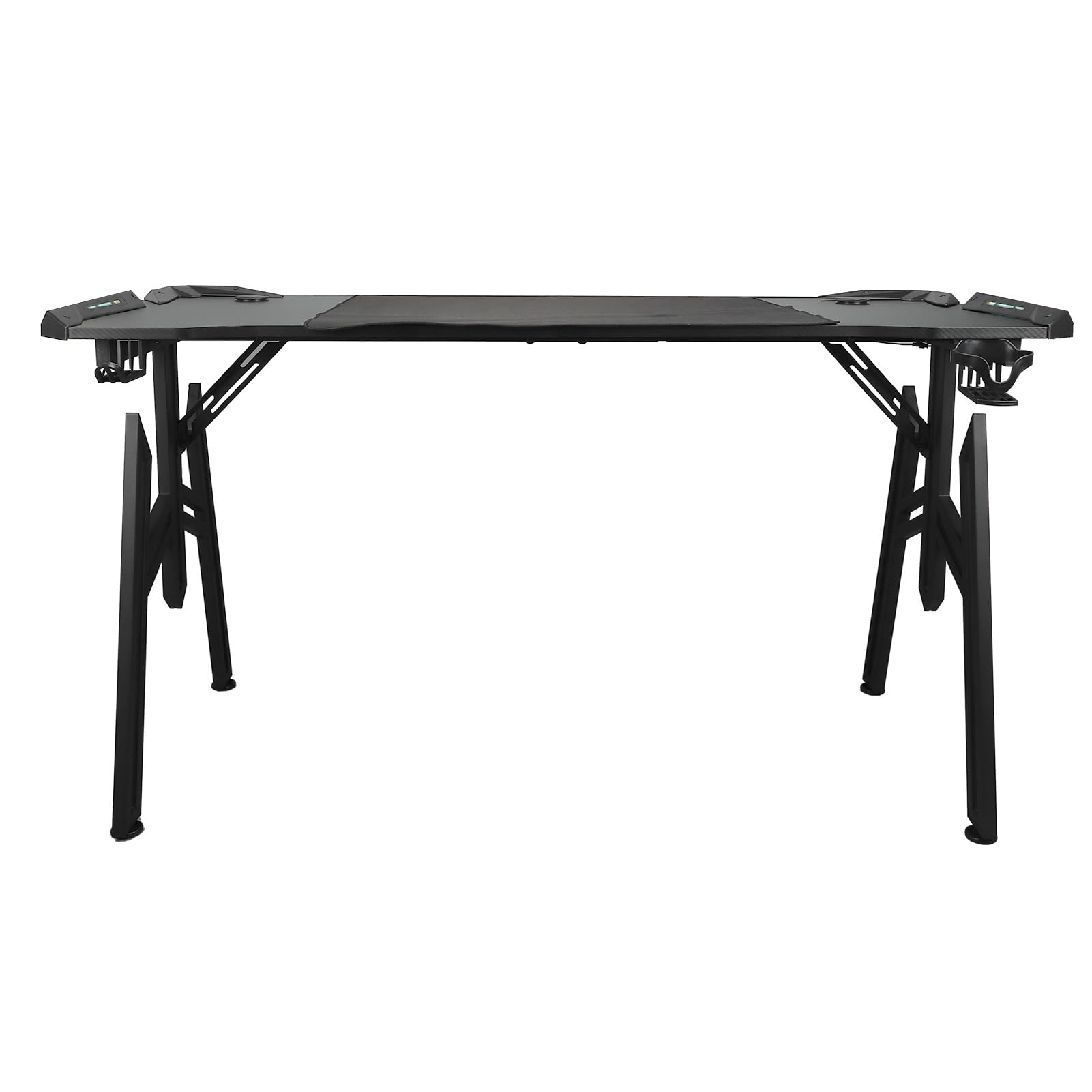 Pilipane Gaming -Schreibtisch Computertisch mit LED -Leuchten Moderne robuste Stahlbeine geräumig 1,4 m Design eingebauter Becherhalter Kopfhörer Ständer großes Maus -Pad für Home Study