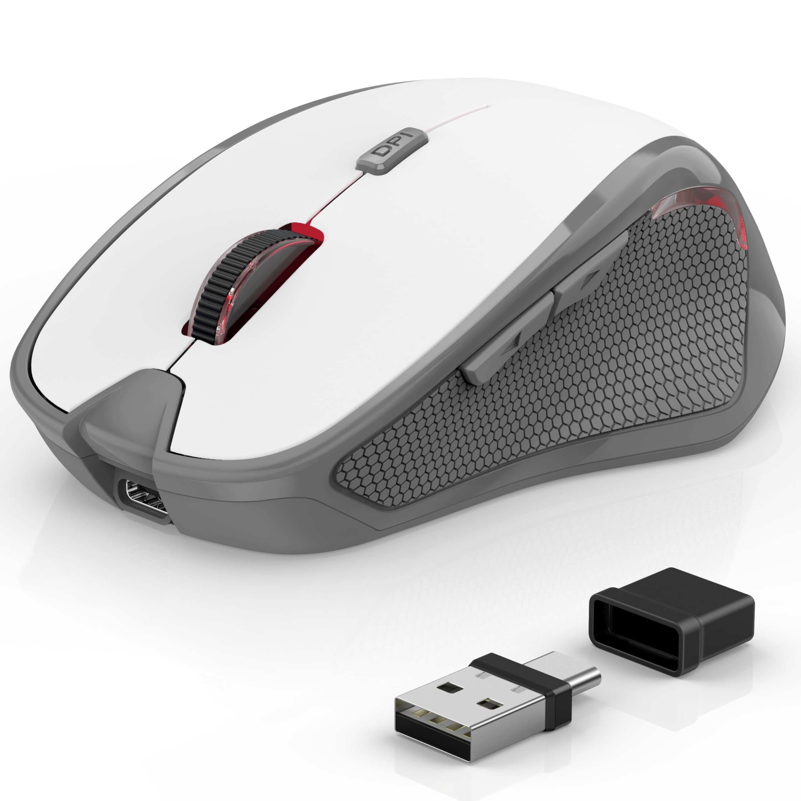 Ergonomische Maus Kabellos für Laptop/PC/MacBook/iPad, 2.4GHz & Bluetooth Büro Stumme Funkmaus, 1600 DPI Optical Tracking Für Links und Rechtshänder (Weiß, Silent Kabellose Maus)