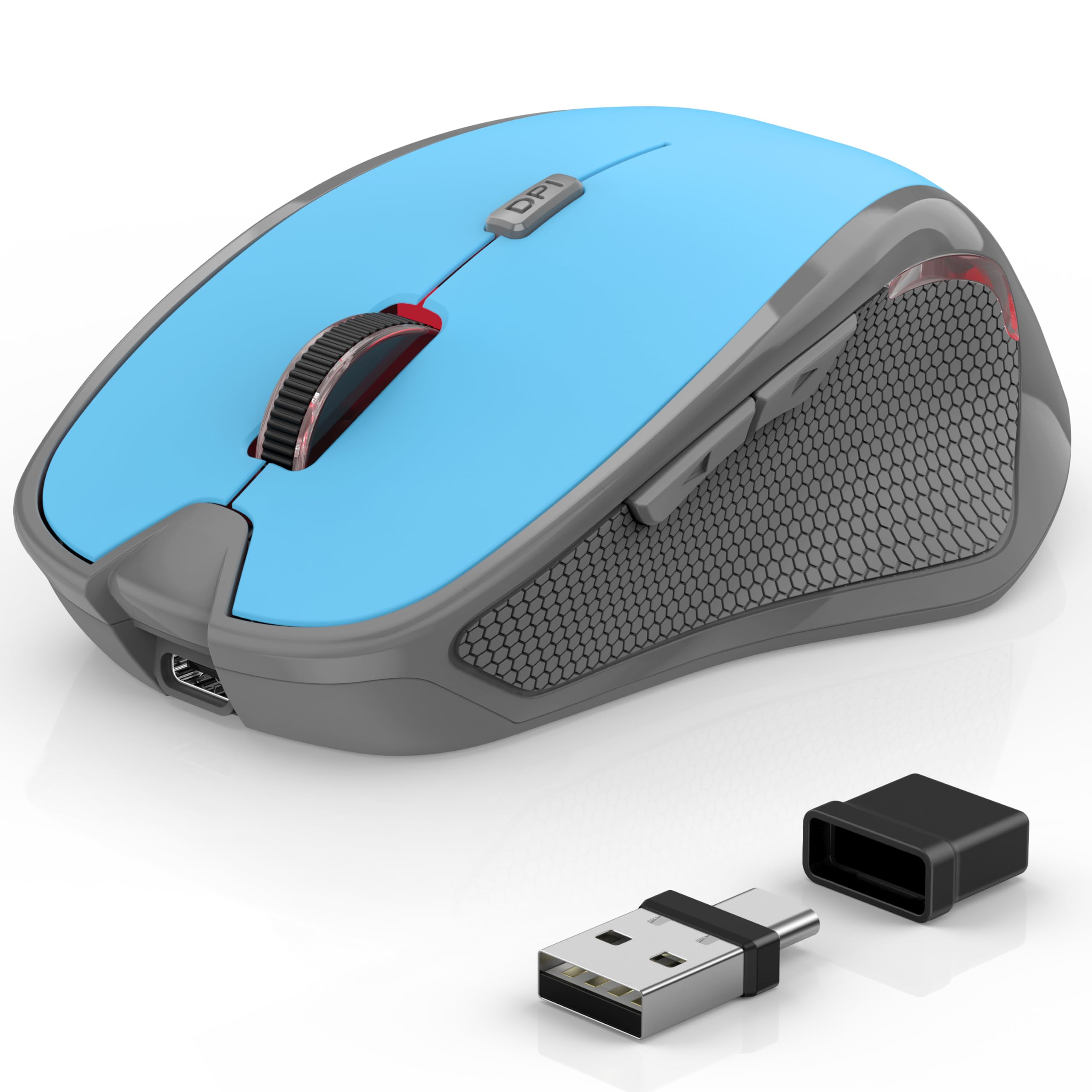 Ergonomische Maus Kabellos für Laptop/PC/MacBook/iPad, 2.4GHz & Bluetooth Büro Stumme Funkmaus, 1600 DPI Optical Tracking Für Links und Rechtshänder (Himmelblau, Silent Kabellose Maus)