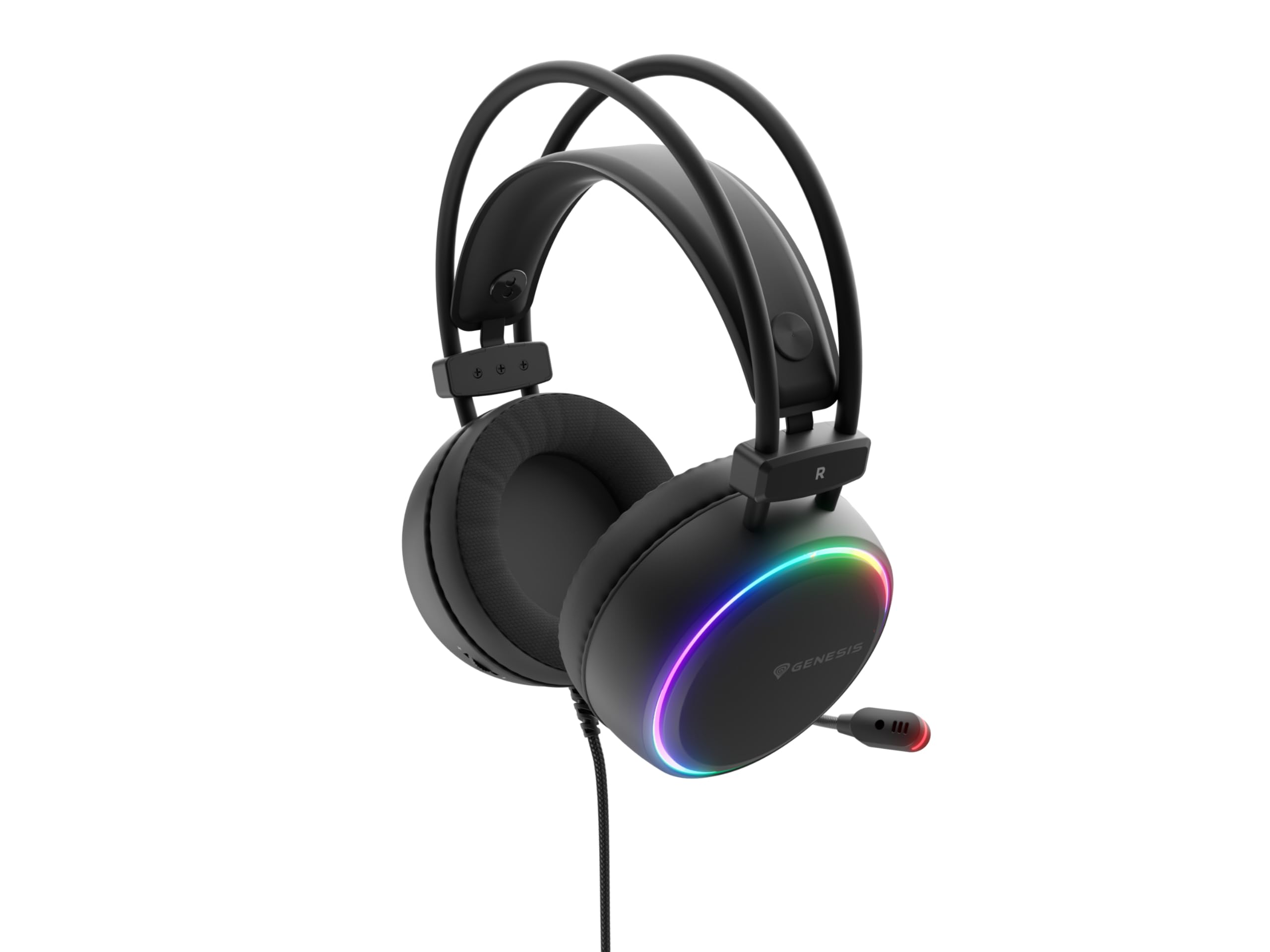 Genesis Neon 613 G2 Gaming Headset, Stereo Kopfhörer mit Mikrofon, 50mm Treiber, RGB Beleuchtung, Over-Ear, Lautstärkeregler, 3,5mm Klinke & USB, für PC & Laptop, Schwarz