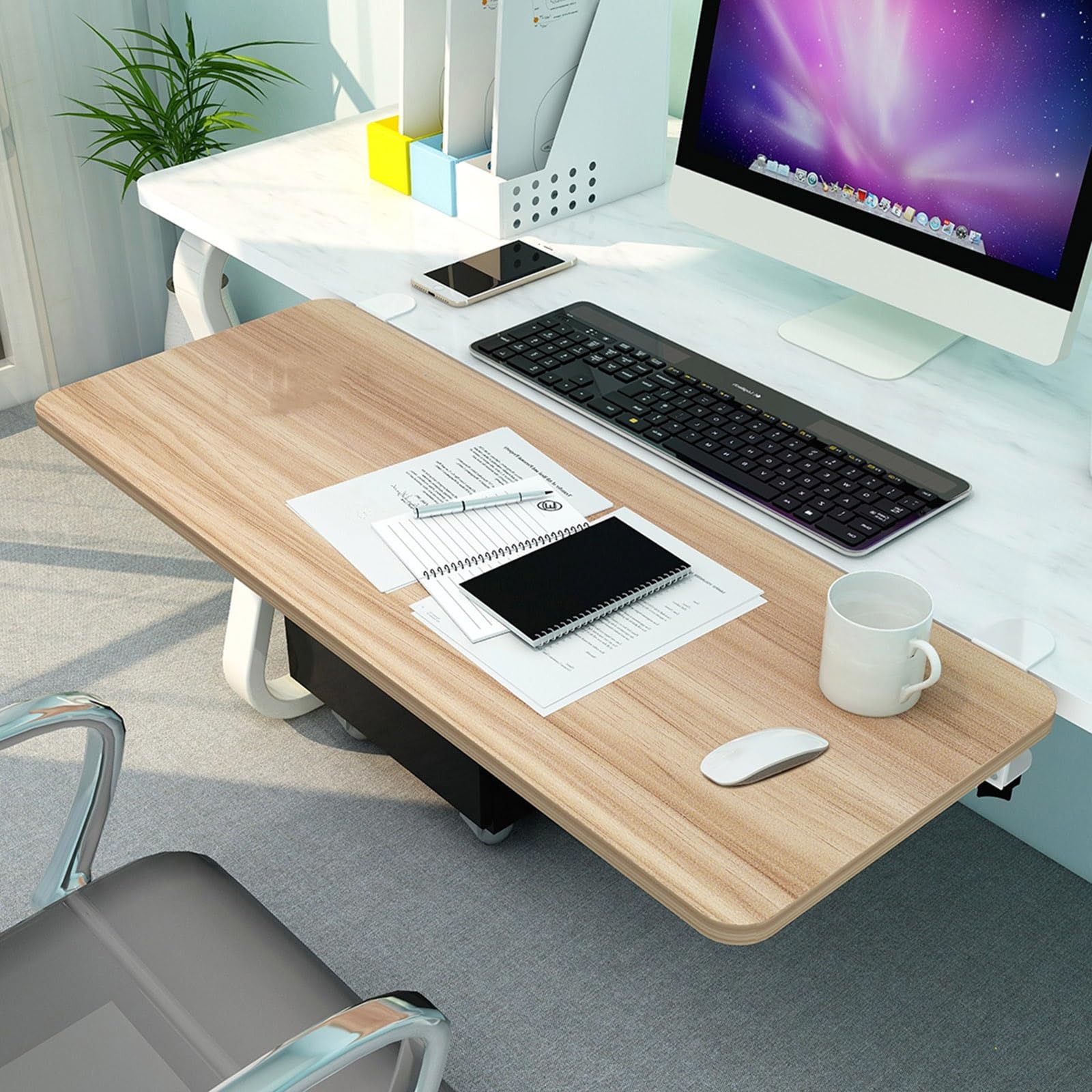Ergonomische 90° faltbare Holz-Tastaturablage für Computer & Gaming-Maus – Space-Sag-Design, 55 x 25 cm, perfekt für Heim- und Gamer-Setup