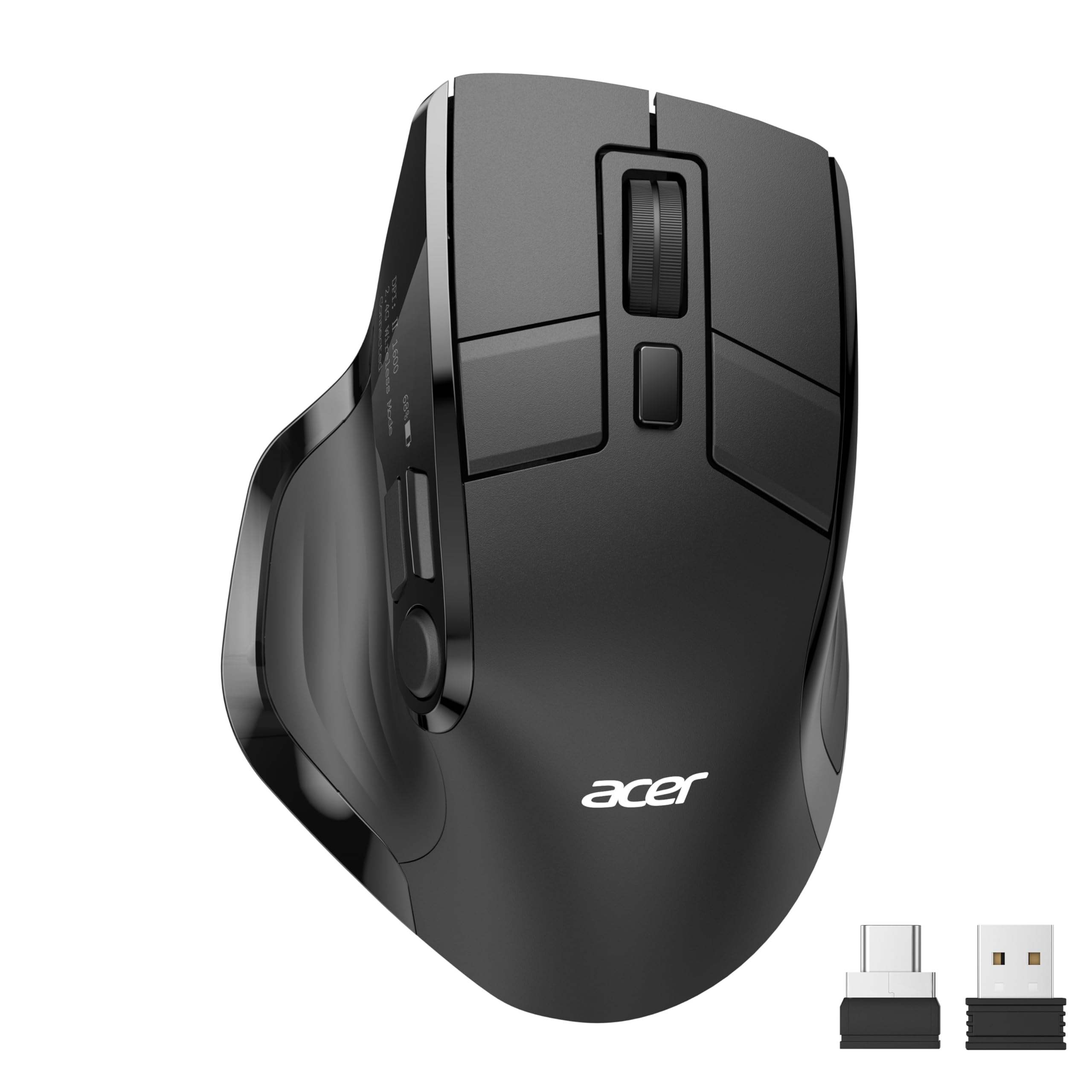 Acer Maus Kabellos Tri-Mode, Bluetooth Maus 4000 DPI für 4 Geräte (2,4 G+BT 5.2+Kabel), Ergonomische Wiederaufladbare Maus mit OLED-Bildschirm, 5 Programmierbare Tasten für PC, Desktop und MacBook