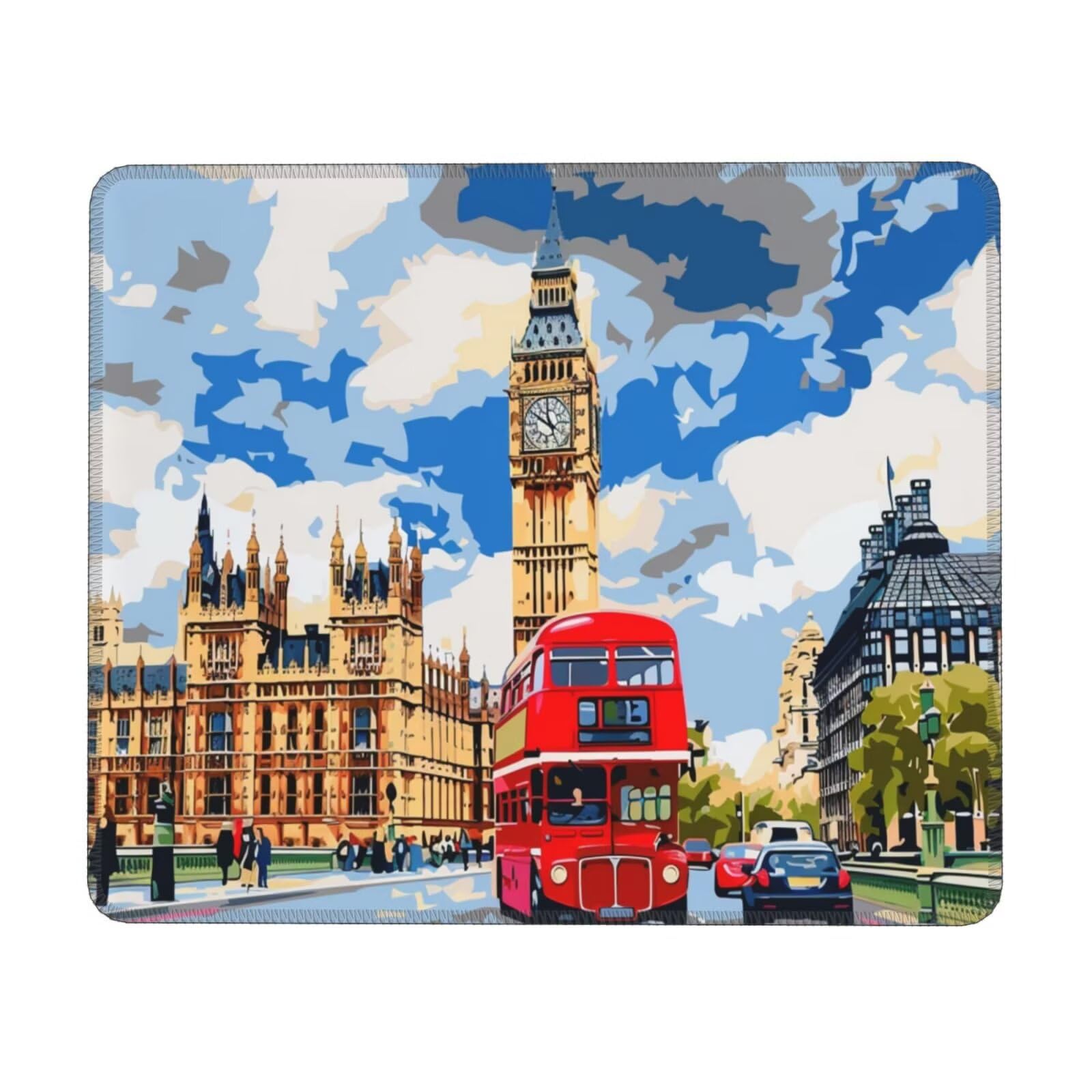 Mauspad London Straßenblick Klein Mousepad 250 x 200 mm - Vernähter Rand - rutschfest - für Gaming Büro Home - 25 x 20 cm Mouse Pad Mat - Mausunterlage klein f alle Maus Arten, Geschenk H-527