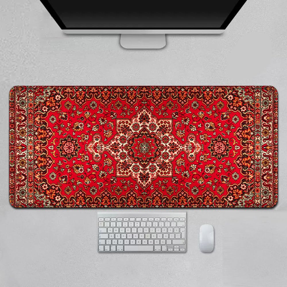 Surwin Gaming Mauspad Groß Multifunktionales Office Mousepad, Laptop Schreibunterlage, Mauspads mit Bohemian Stil, für Computerbüro, kabellose Maus (Rot,600x300mm)