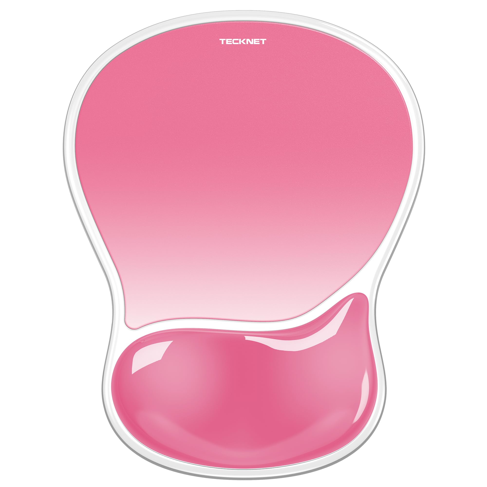 TECKNET Mauspad mit Gel-Handgelenkauflage, Ergonomische Tropfenförmige Vertiefung, Passt & Weich, Wasserdicht, Rutschfest, TPU-Gewebe, Glatte Mausgleitfähigkeit für Büro, Gaming und Zuhause-Dunkelrosa