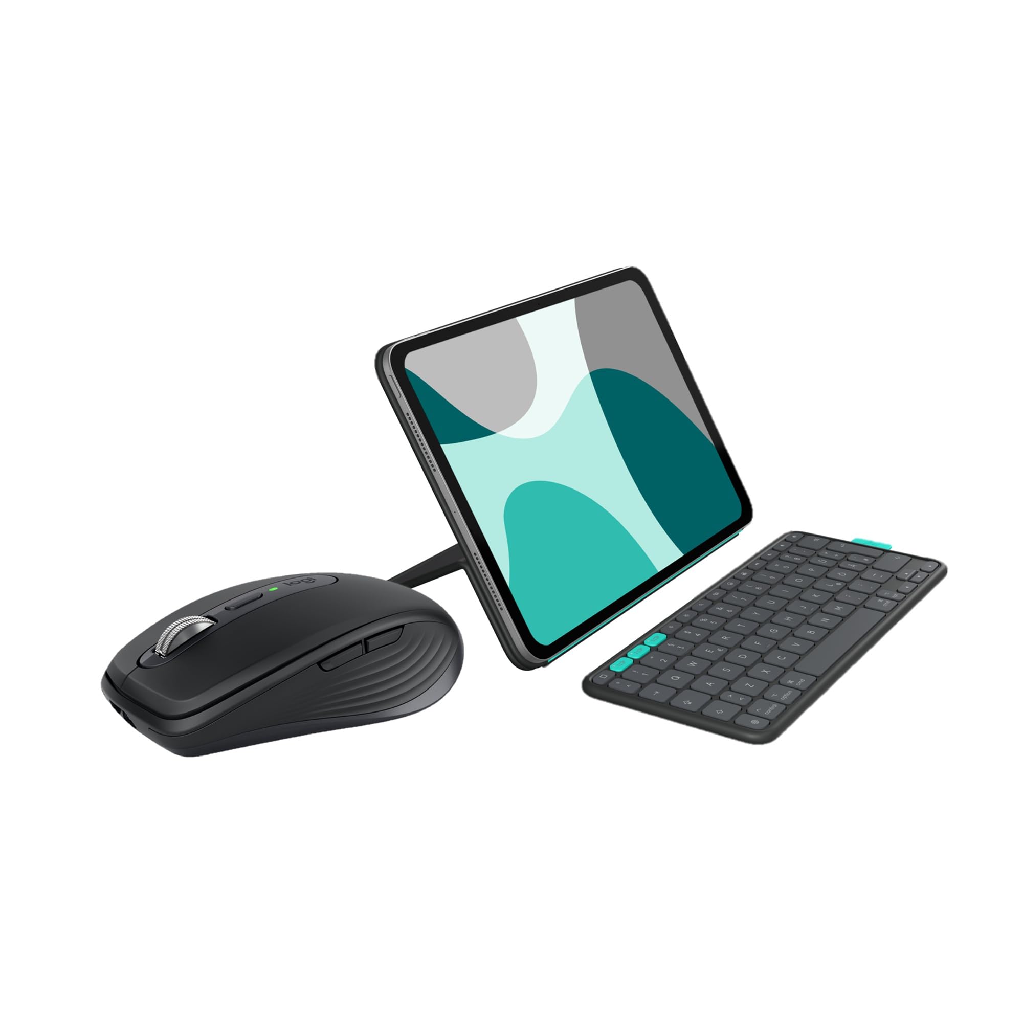 Logitech MX Anywhere 3S Compact Kabellose Maus + Flip Folio, Tastatur-Case für iPad Pro 11 Zoll (M4) und iPad Air 11 Zoll (M2 und M3) (5. Gen - 2024), DEU QWERTZ-Layout – Grafit