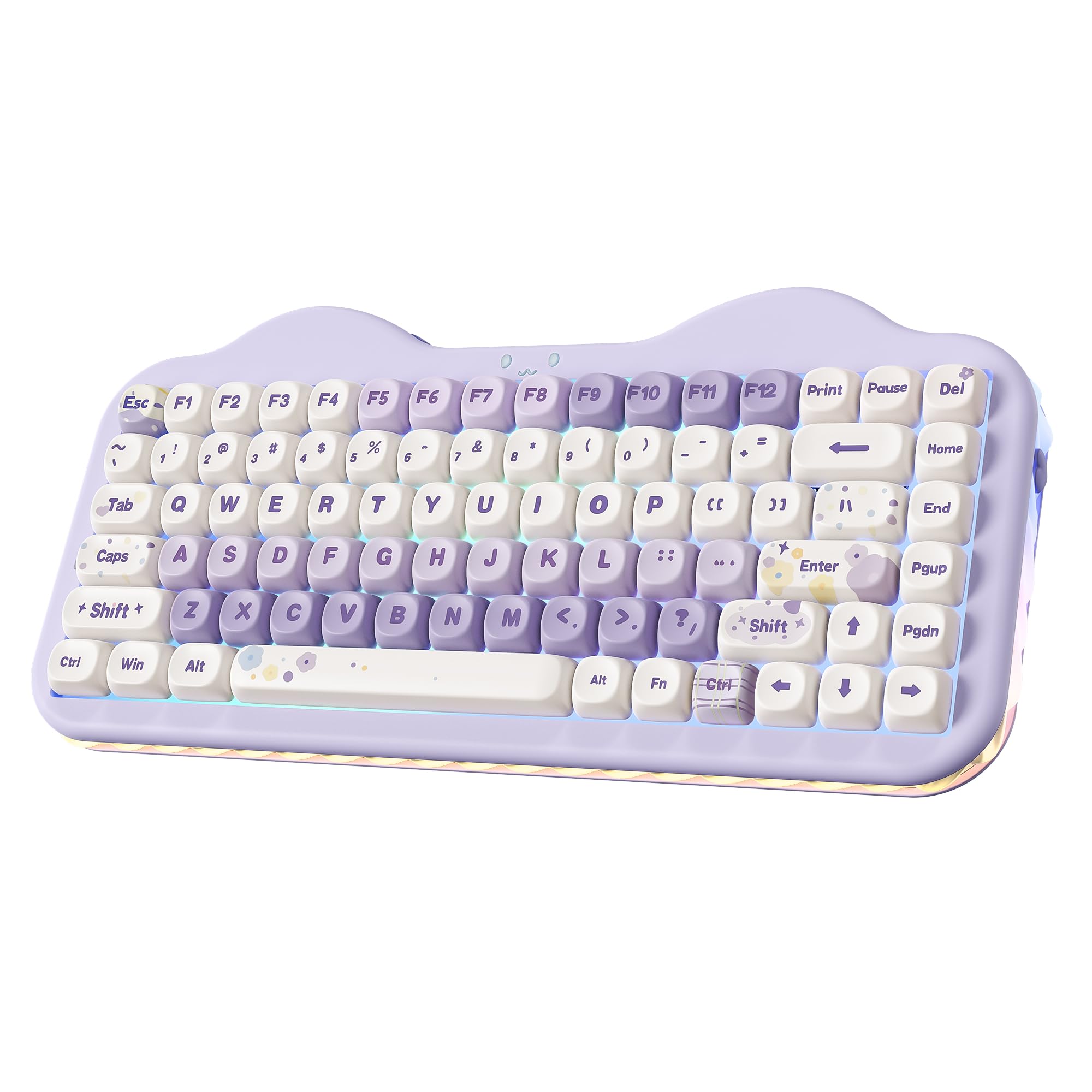 YUNZII C75 75% RGB Kabelloses Mechanisch Gaming Tastatur, BT5.0/2.4G/USB-C Creamy Tastatur Hot Swap NKRO,Niedliche Tastenkappen Gasket Mount mit Süße Kuchen für PC/Mac/Gaming (Lila, Candy Switch)