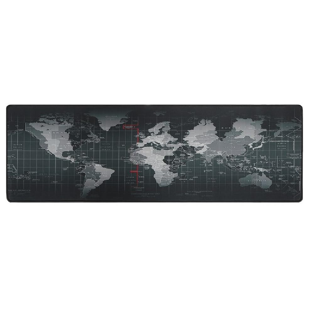 Mauspad, XXL, Weltkarte, 880 x 300 mm, rutschfeste Gummibasis, wasserdicht und verstärkte Kanten, ideal für Maus, Tastatur, Gaming-PC und Gamer